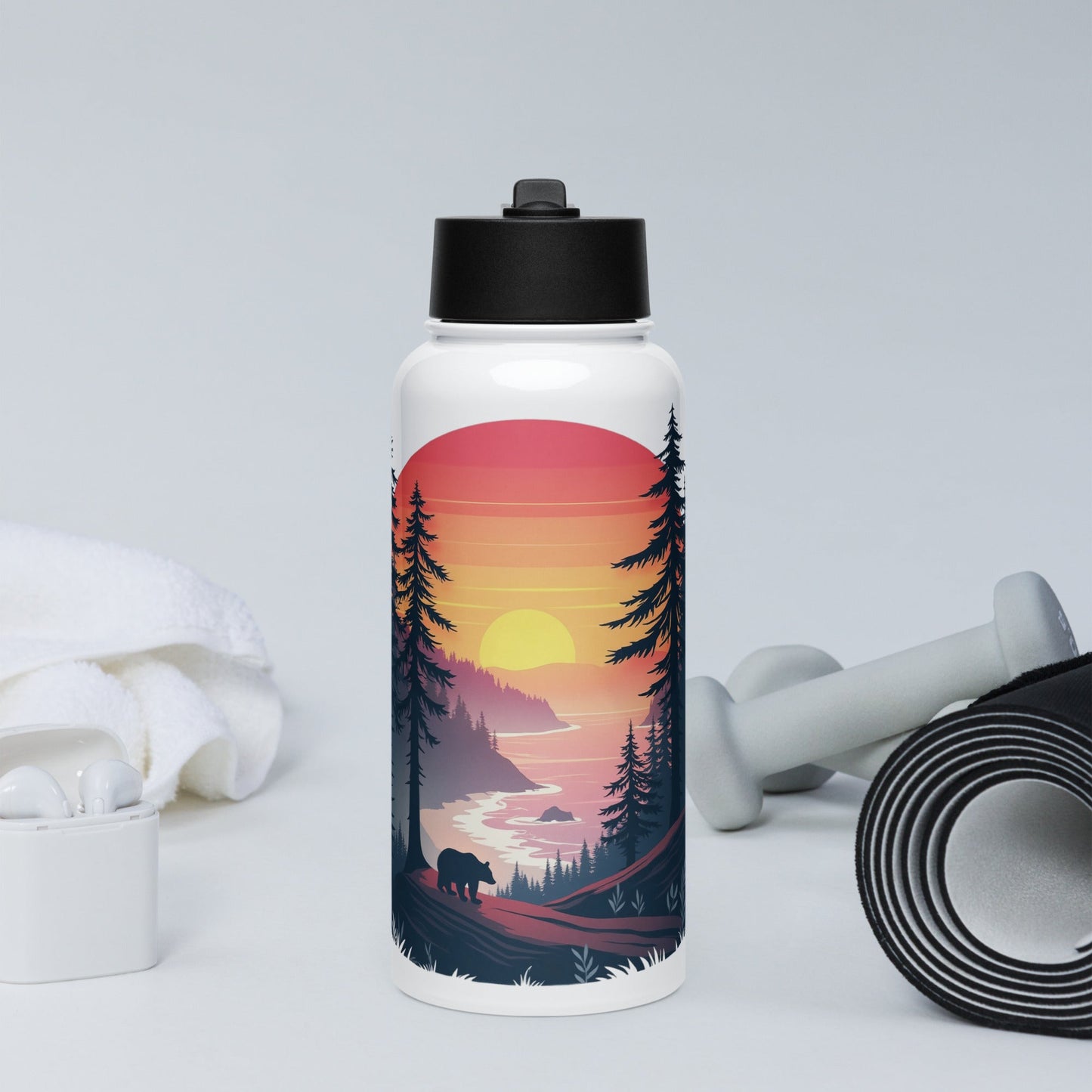 Sunset Bear Stainless Steel Water Bottle With Straw Lid - Stainless Steel Water Bottle With Straw Lid - Discovery Co.
