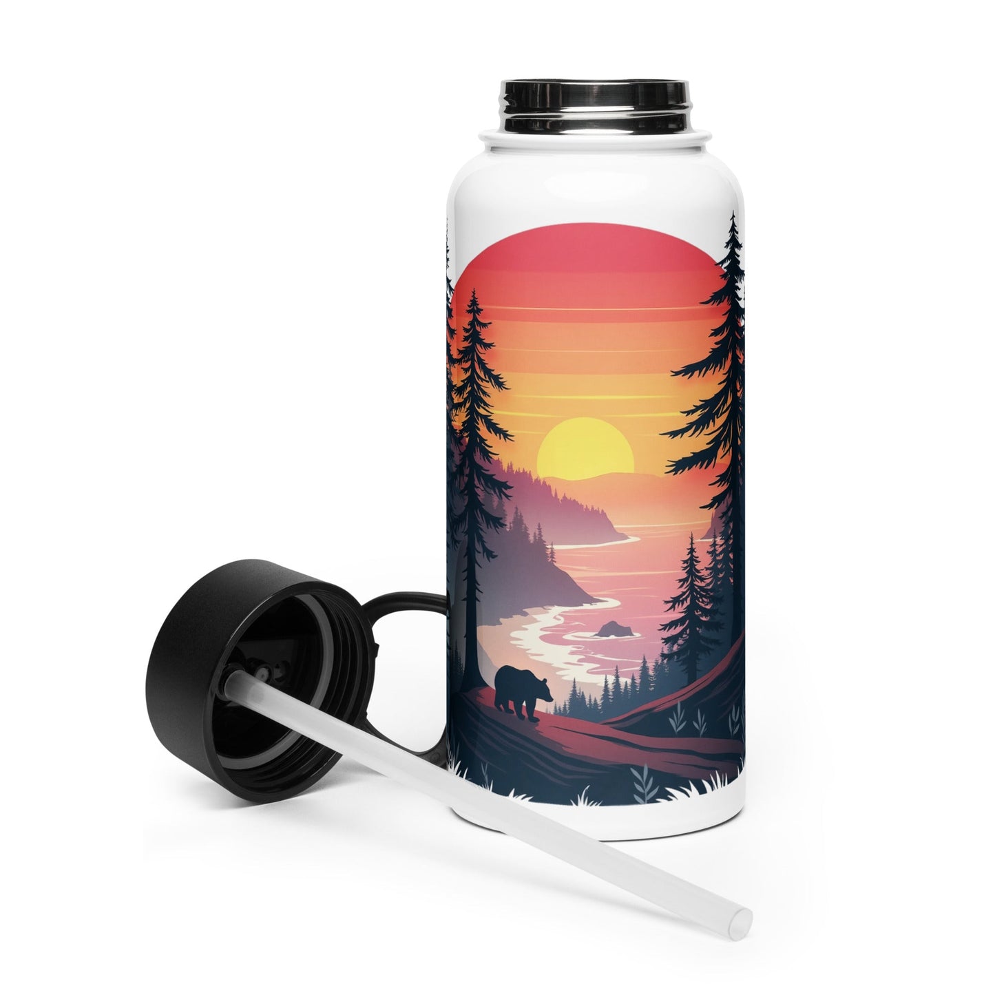 Sunset Bear Stainless Steel Water Bottle With Straw Lid - Stainless Steel Water Bottle With Straw Lid - Discovery Co.