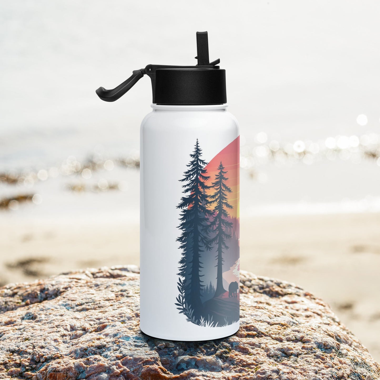 Sunset Bear Stainless Steel Water Bottle With Straw Lid - Stainless Steel Water Bottle With Straw Lid - Discovery Co.