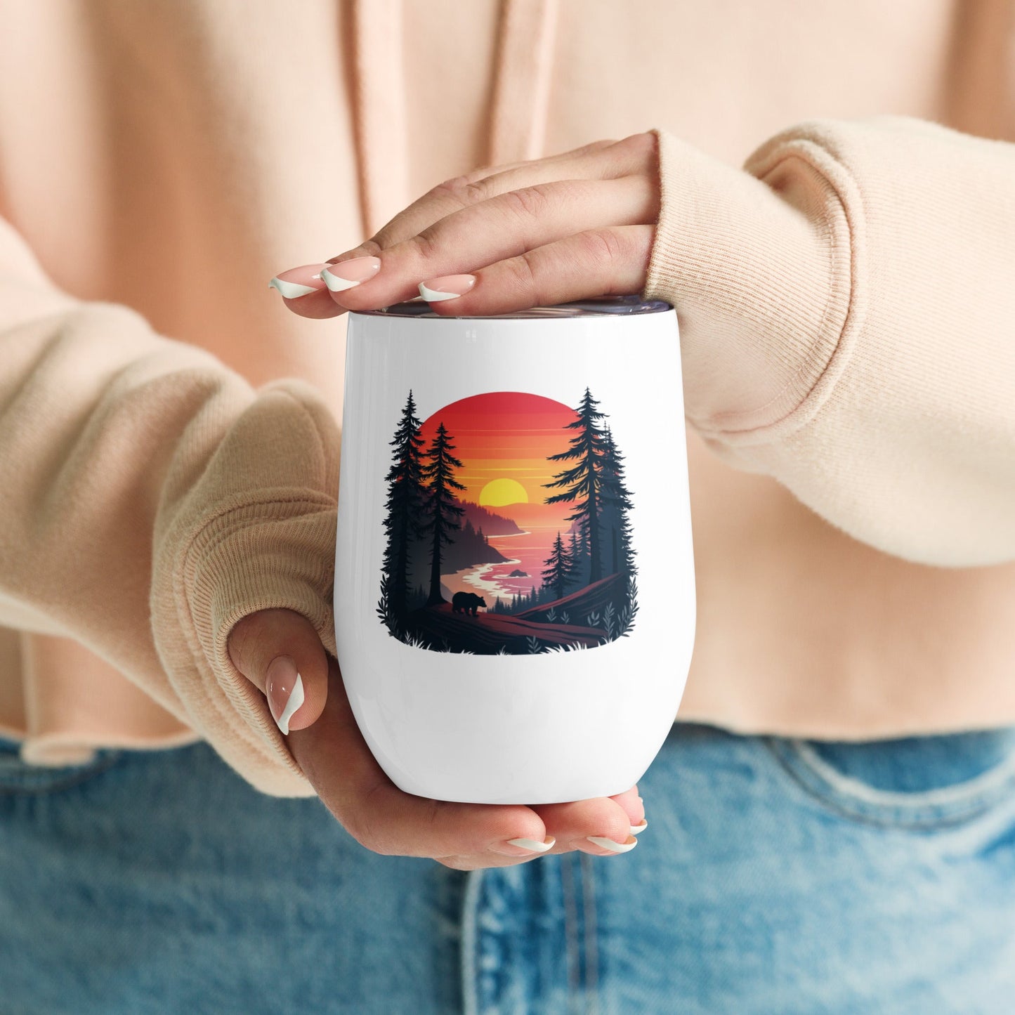 Sunset Bear Stainless Steel Wine Tumbler - Steel Tumbler - Discovery Co.