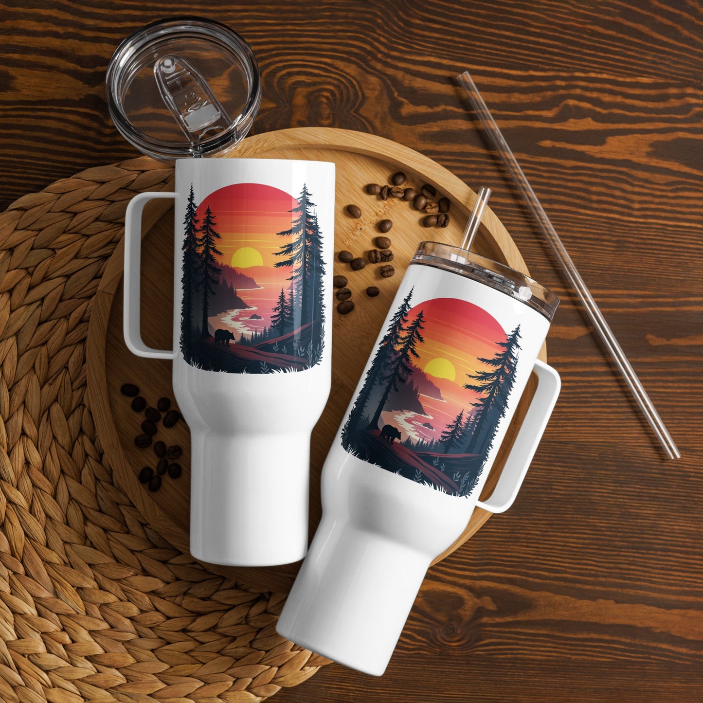 Sunset Bear Travel Mug With Handle (25 oz and 40 oz) - Travel Mug - Discovery Co.