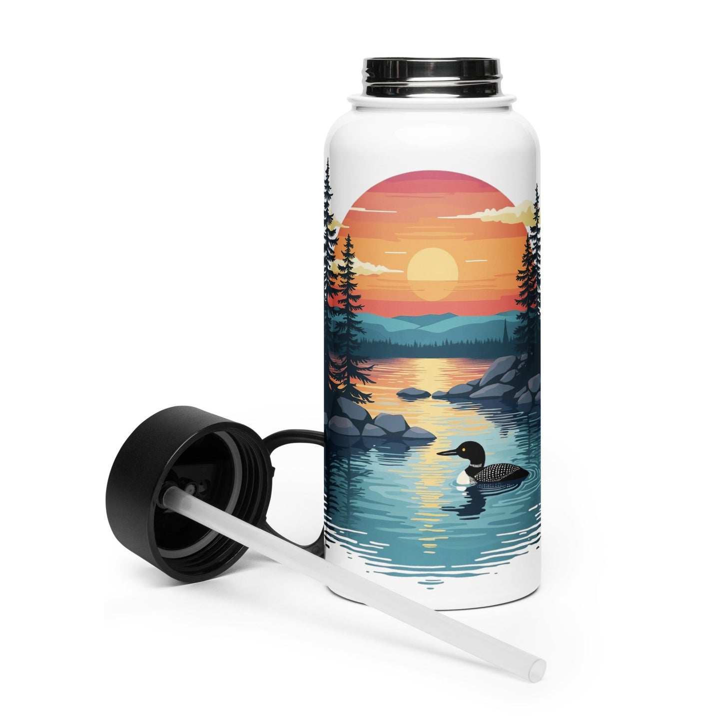 Sunset Duck Stainless Steel Water Bottle With Straw Lid - Stainless Steel Water Bottle With Straw Lid - Discovery Co.