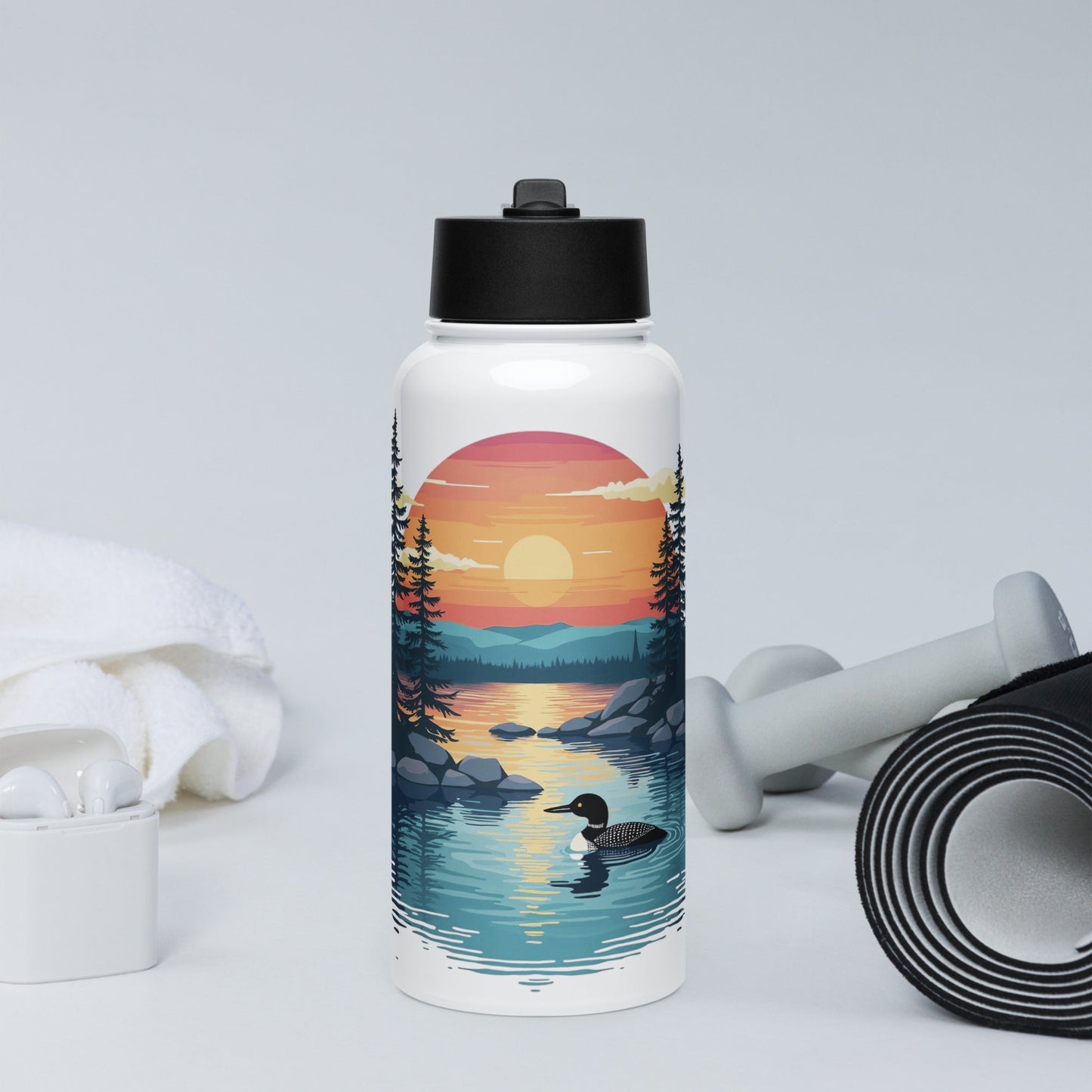Sunset Duck Stainless Steel Water Bottle With Straw Lid - Stainless Steel Water Bottle With Straw Lid - Discovery Co.