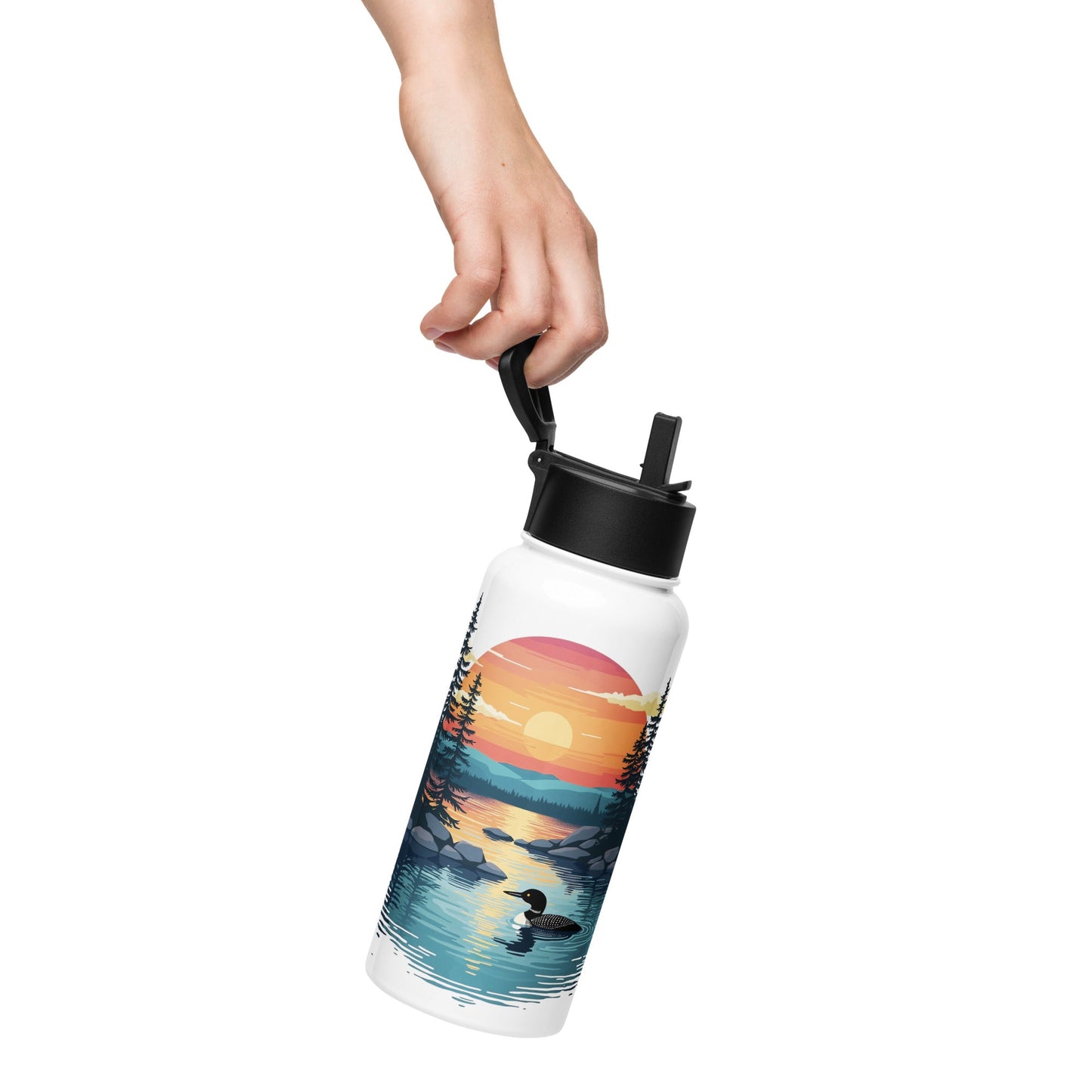 Sunset Duck Stainless Steel Water Bottle With Straw Lid - Stainless Steel Water Bottle With Straw Lid - Discovery Co.