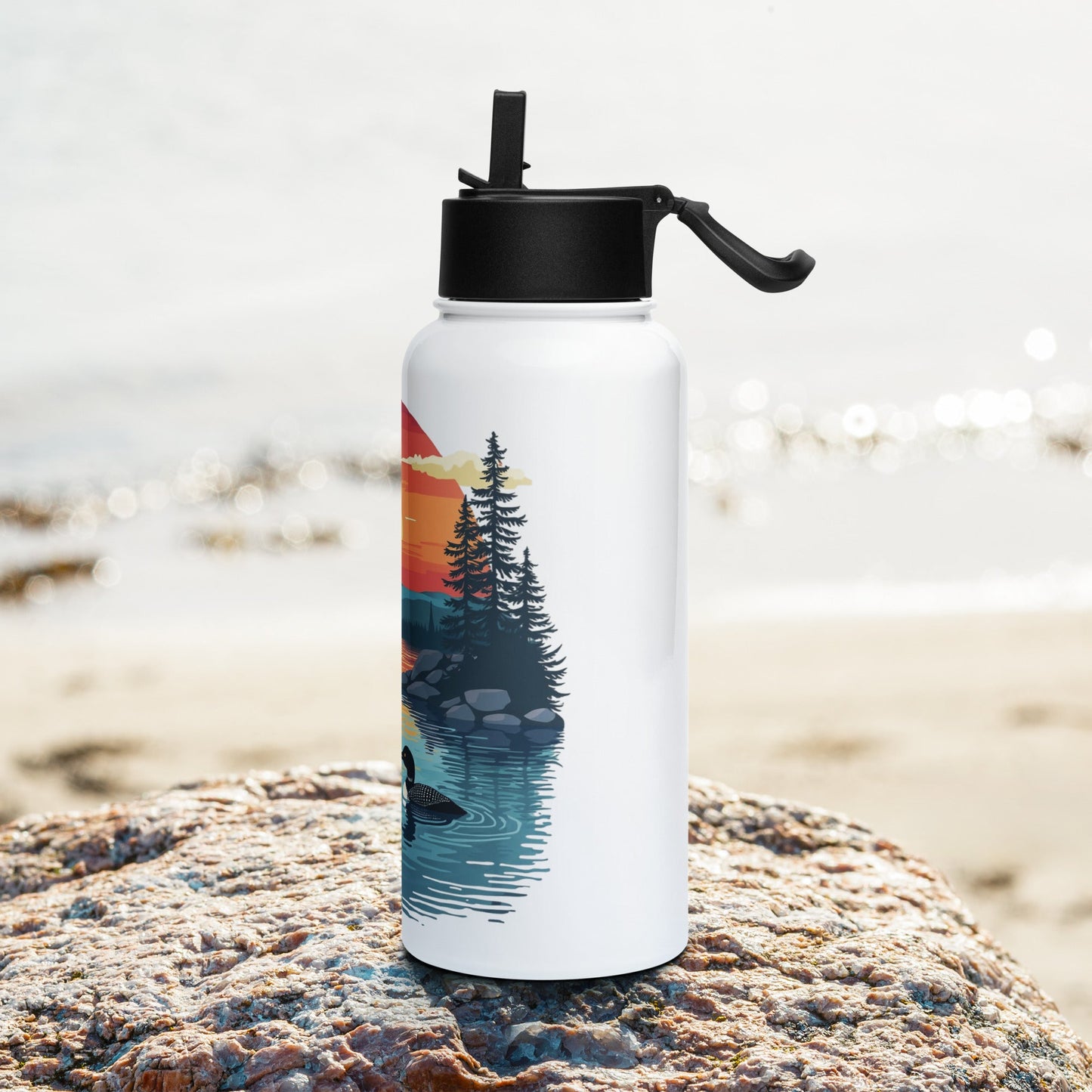 Sunset Duck Stainless Steel Water Bottle With Straw Lid - Stainless Steel Water Bottle With Straw Lid - Discovery Co.