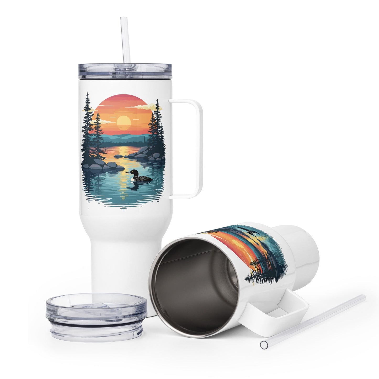 Sunset Duck Travel Mug With Handle (25 oz and 40 oz) - Travel Mug - Discovery Co.