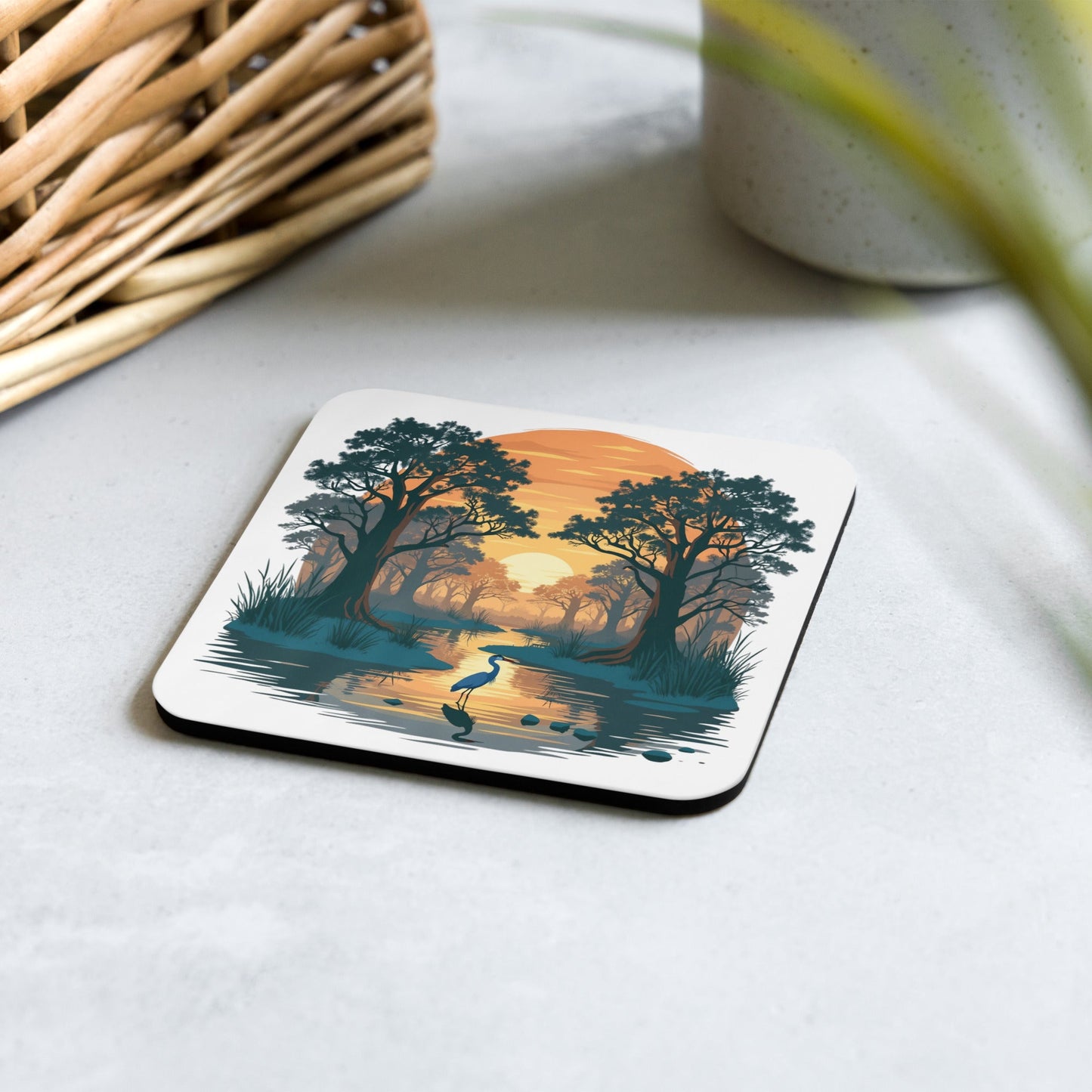 Sunset Heron Cork - Back Coaster - Coasters - Discovery Co.