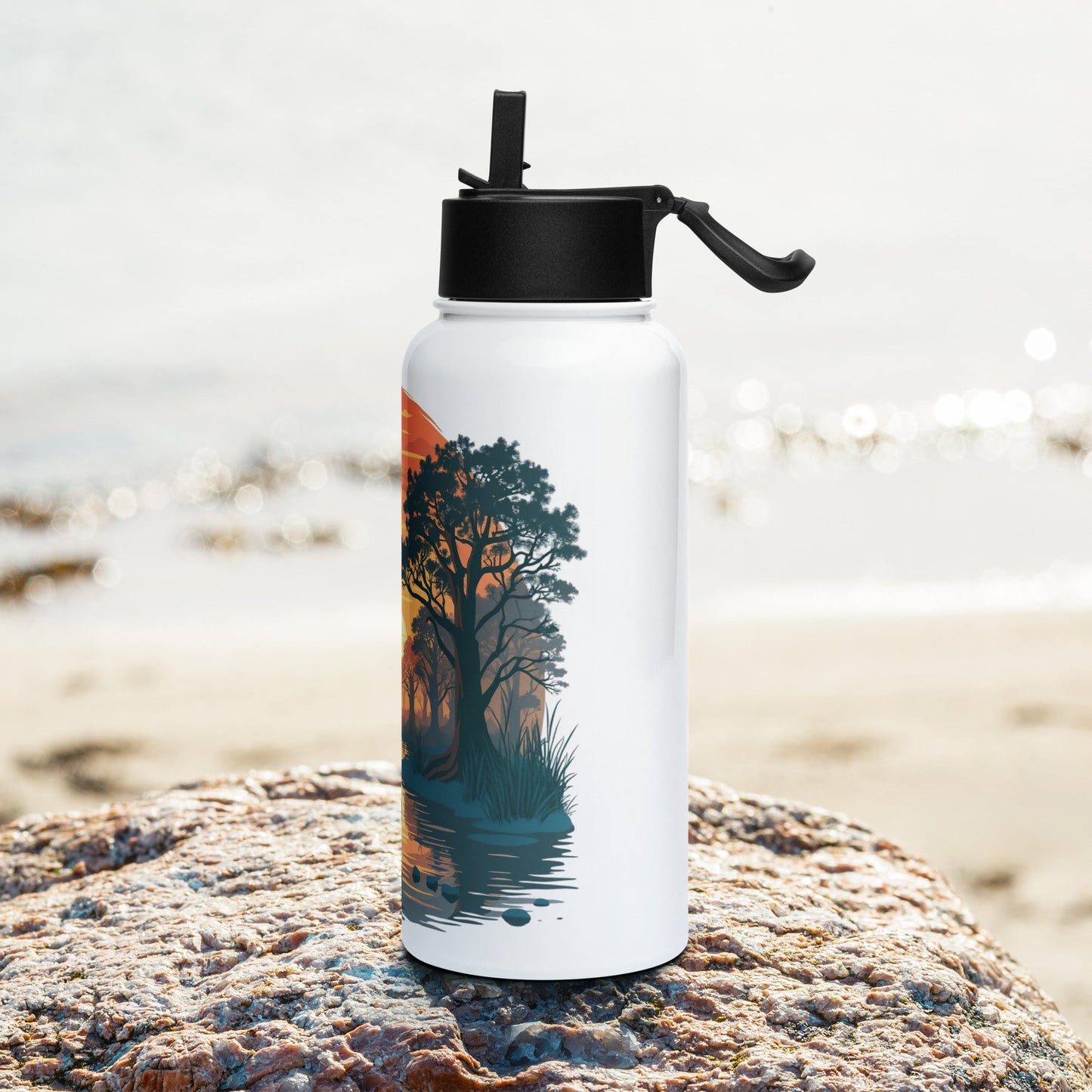 Sunset Heron Stainless Steel Water Bottle With Straw Lid - Stainless Steel Water Bottle With Straw Lid - Discovery Co.