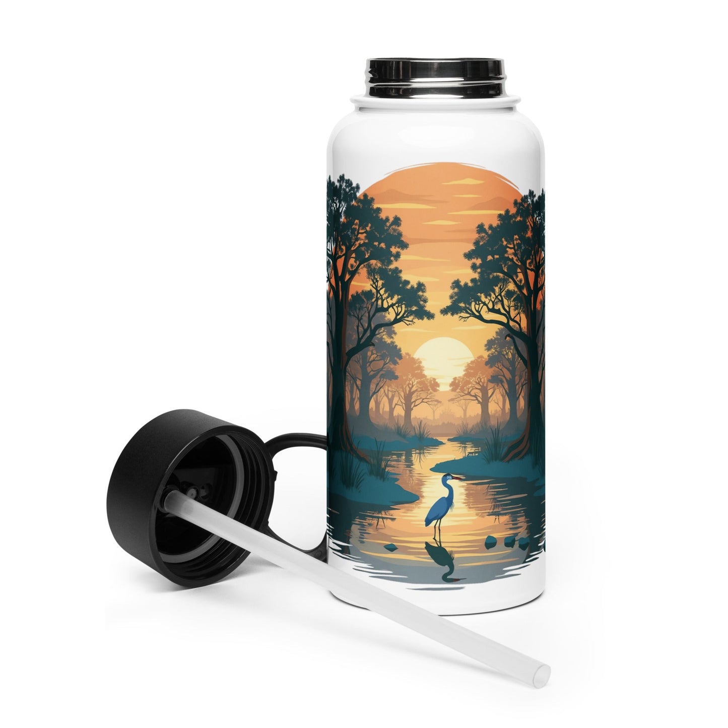 Sunset Heron Stainless Steel Water Bottle With Straw Lid - Stainless Steel Water Bottle With Straw Lid - Discovery Co.