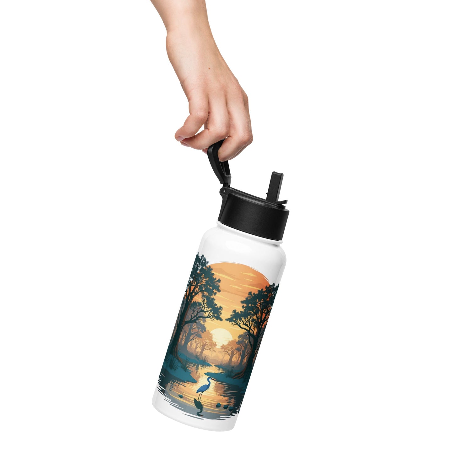 Sunset Heron Stainless Steel Water Bottle With Straw Lid - Stainless Steel Water Bottle With Straw Lid - Discovery Co.
