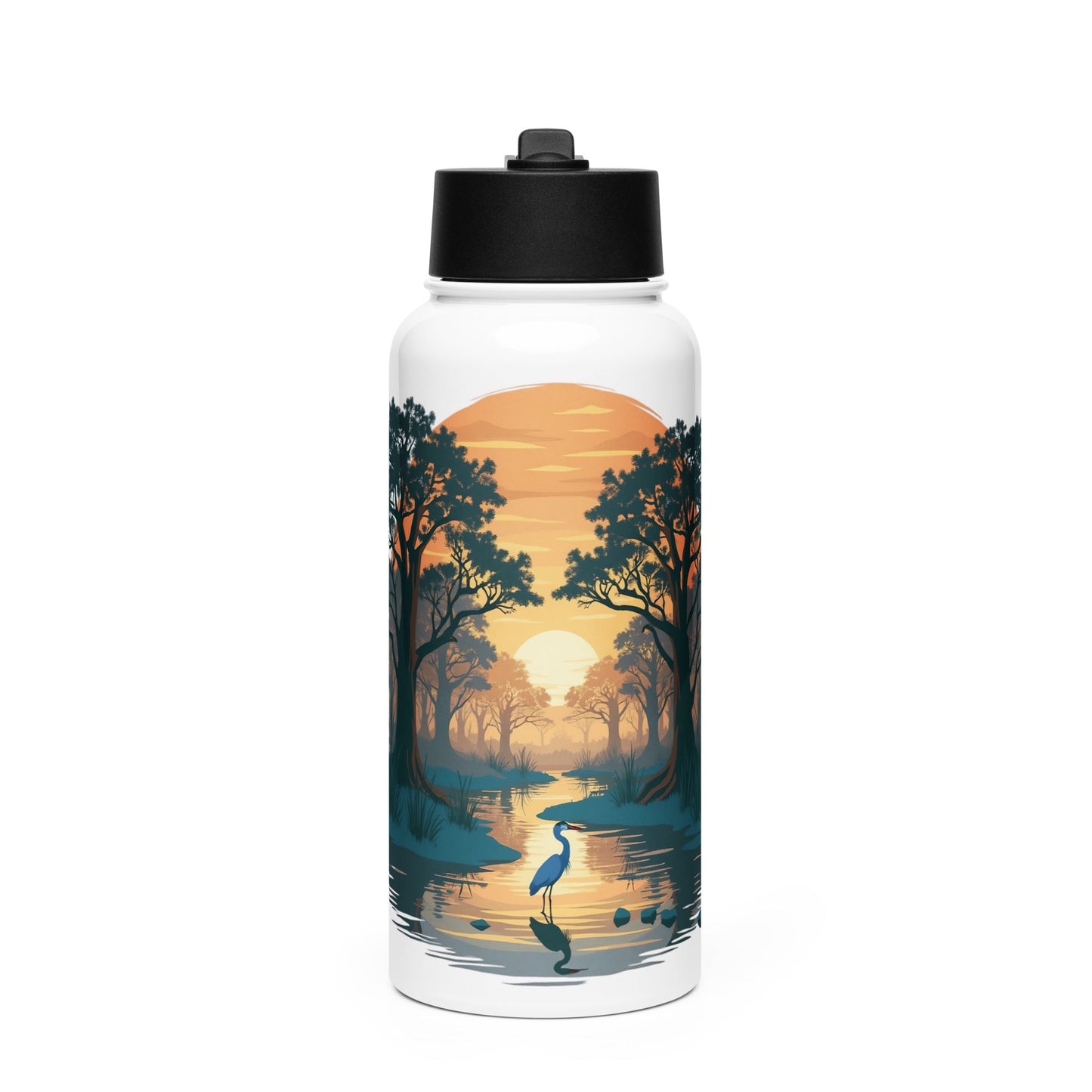Sunset Heron Stainless Steel Water Bottle With Straw Lid - Stainless Steel Water Bottle With Straw Lid - Discovery Co.