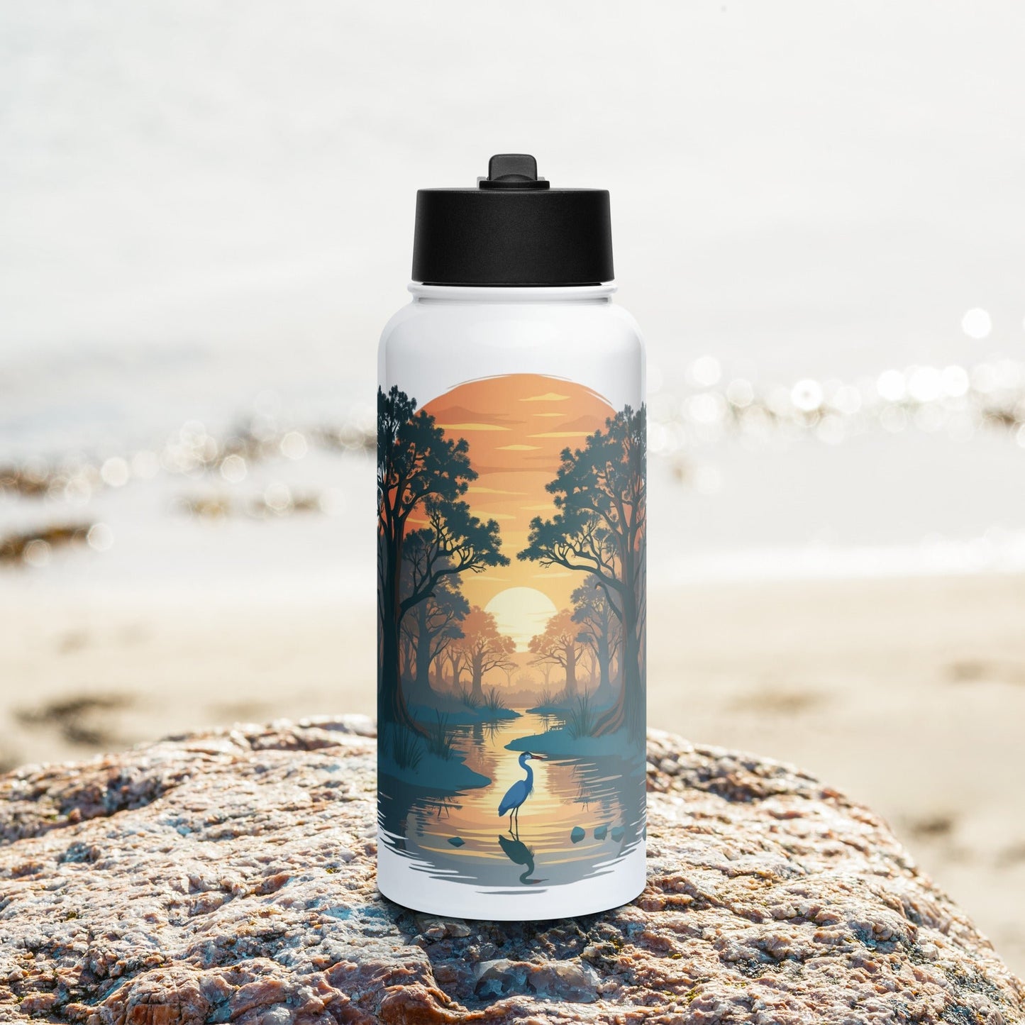 Sunset Heron Stainless Steel Water Bottle With Straw Lid - Stainless Steel Water Bottle With Straw Lid - Discovery Co.