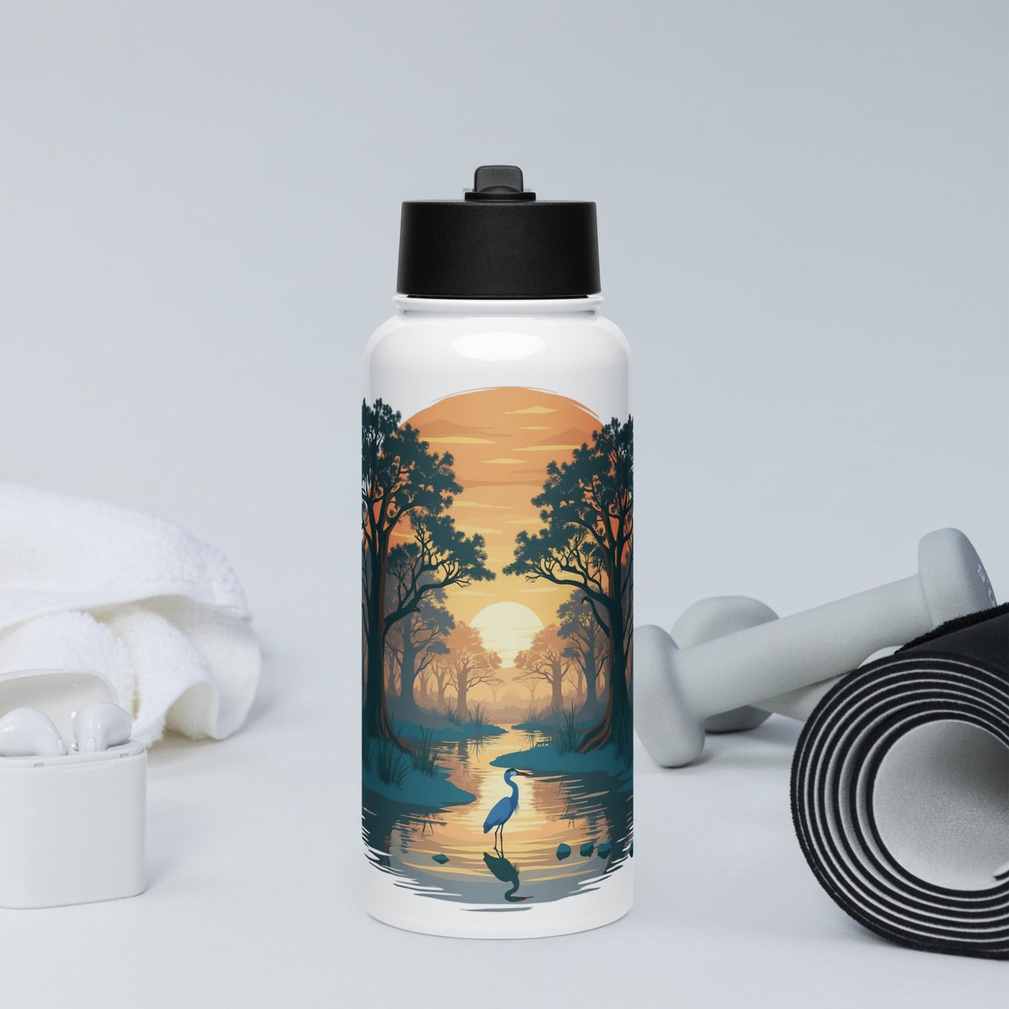 Sunset Heron Stainless Steel Water Bottle With Straw Lid - Stainless Steel Water Bottle With Straw Lid - Discovery Co.