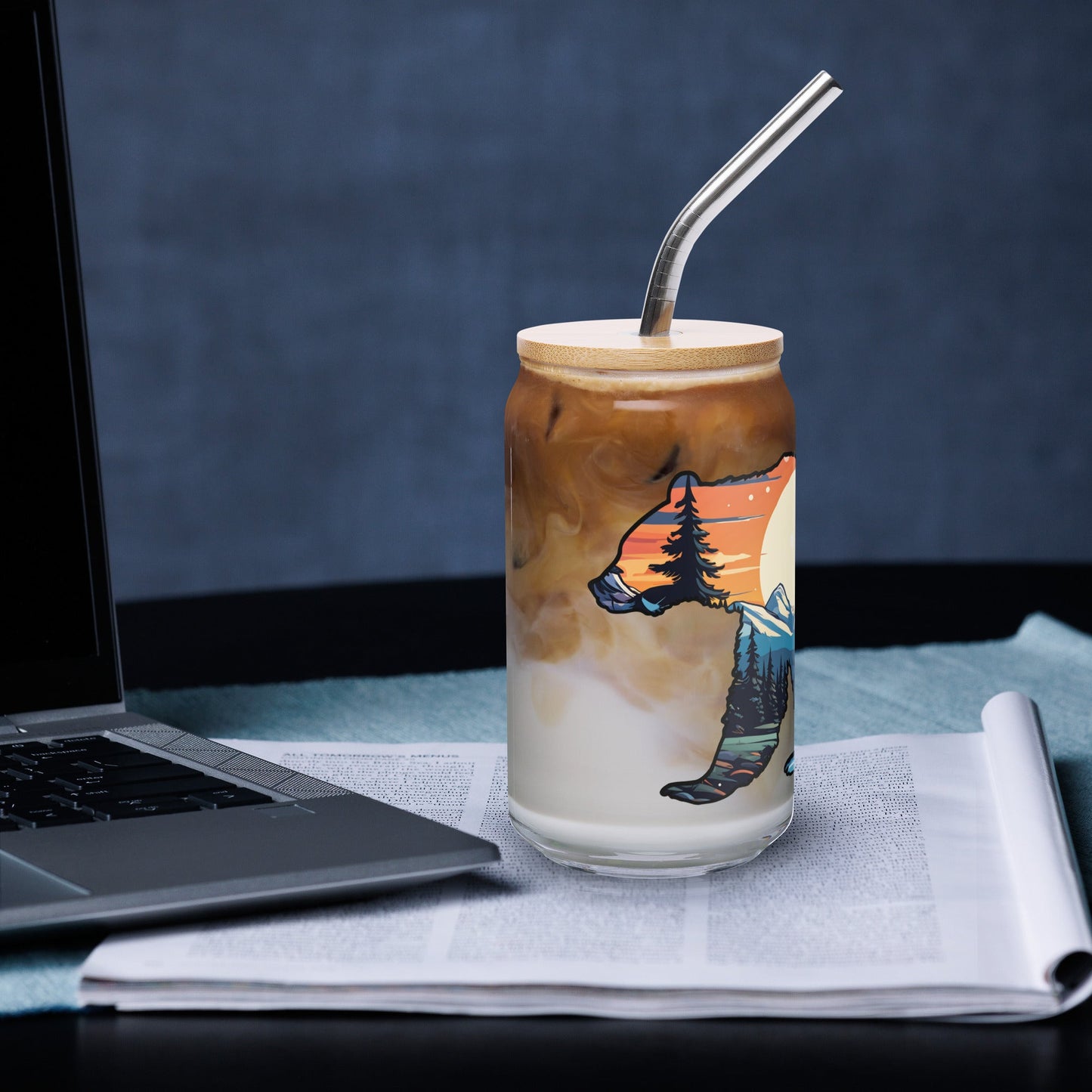 Sunset Over Mountains Bear Can - Shaped Glass - Can - Shaped Glass - Discovery Co.