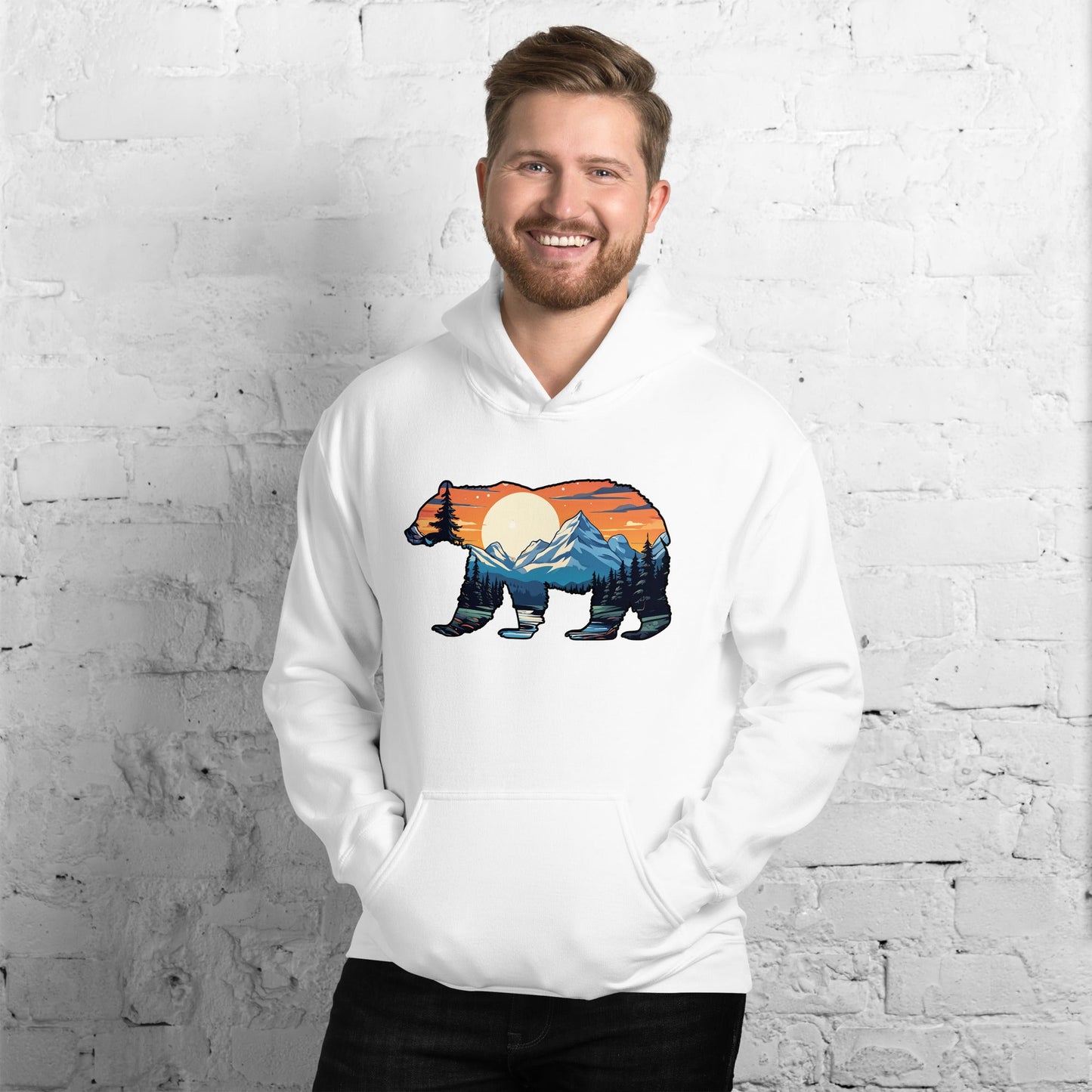 Sunset Over Mountains Bear Men's (Unisex) Hoodie - Hoodies - Discovery Co.