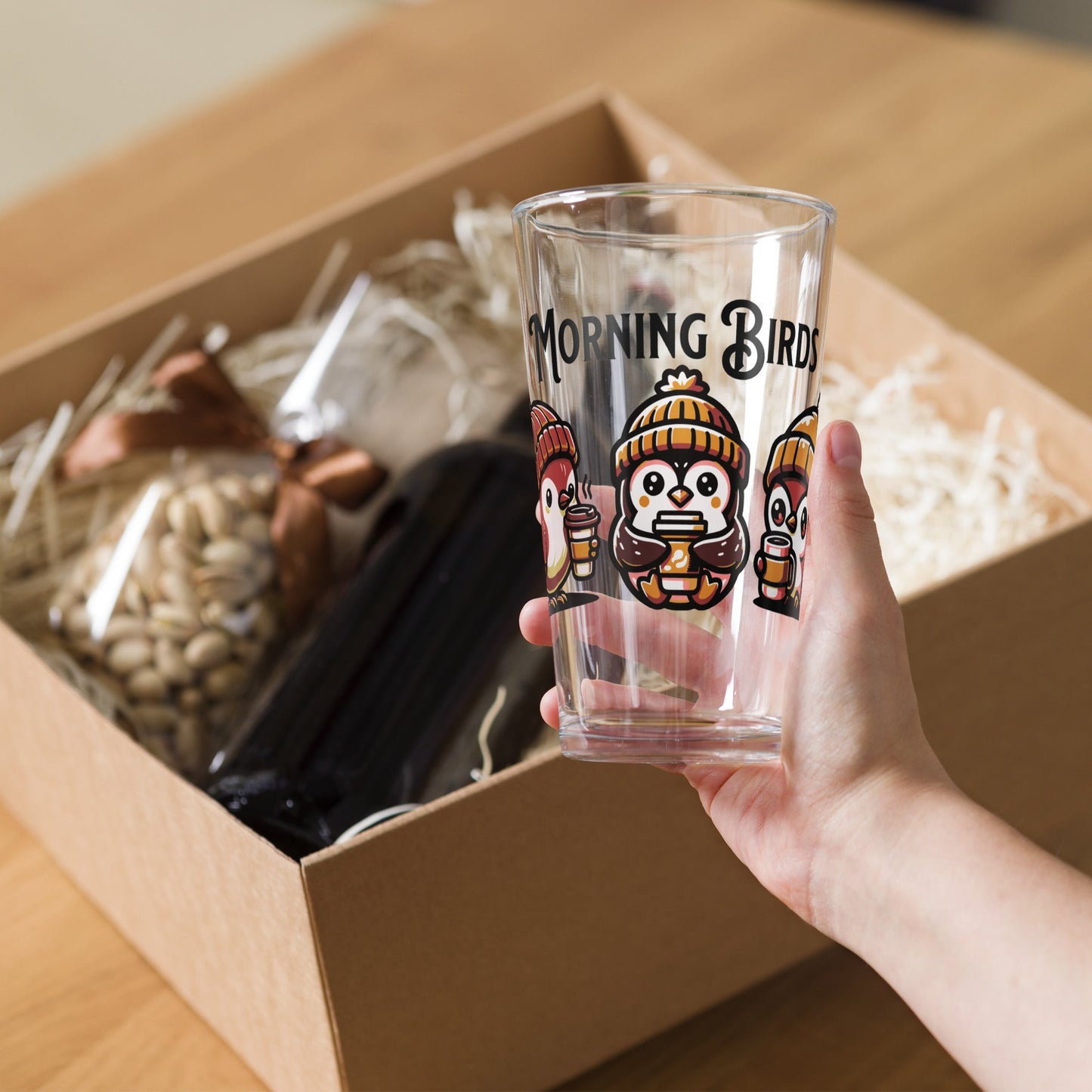 Tan Morning Birds Pint Glass - Beer Glass - Discovery Co.