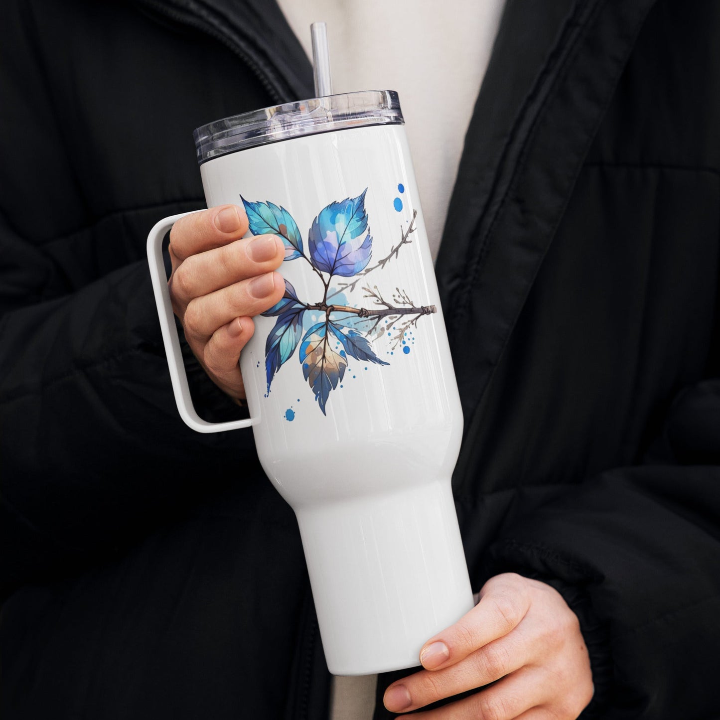 Tree Branch Watercolor Art Travel Mug With Handle (25 oz and 40 oz) - Travel Mug - Discovery Co.