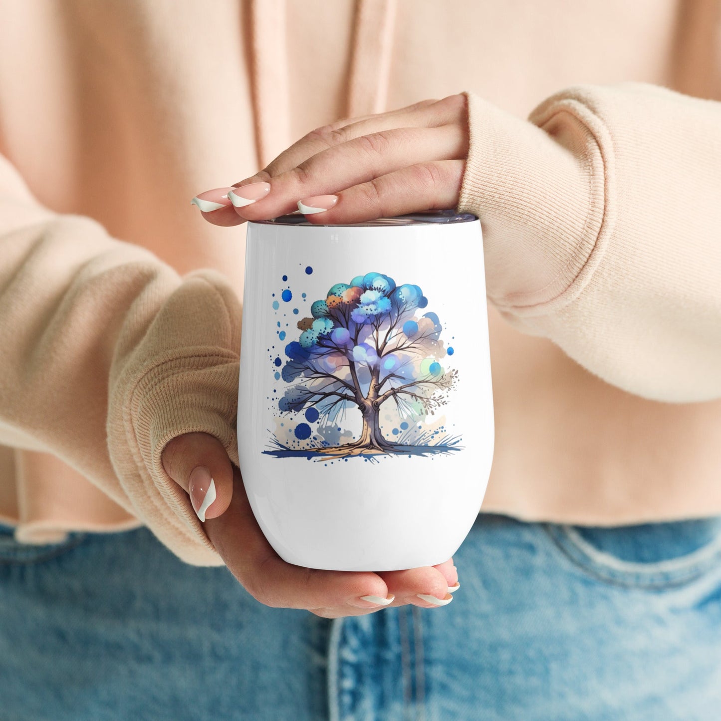 Tree Watercolor Art Stainless Steel Wine Tumbler - Steel Tumbler - Discovery Co.
