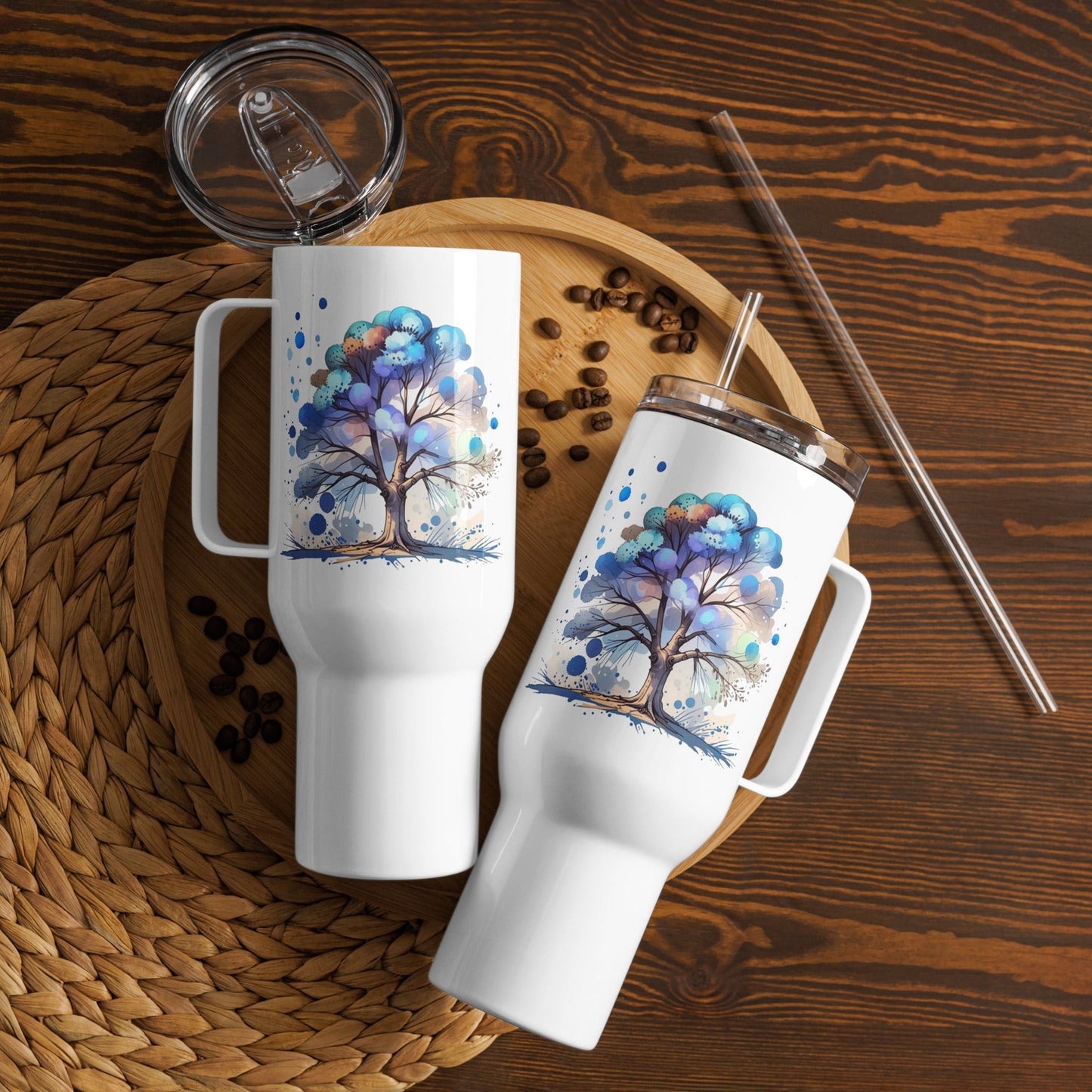 Tree Watercolor Art Travel Mug With Handle (25 oz and 40 oz) - Travel Mug - Discovery Co.