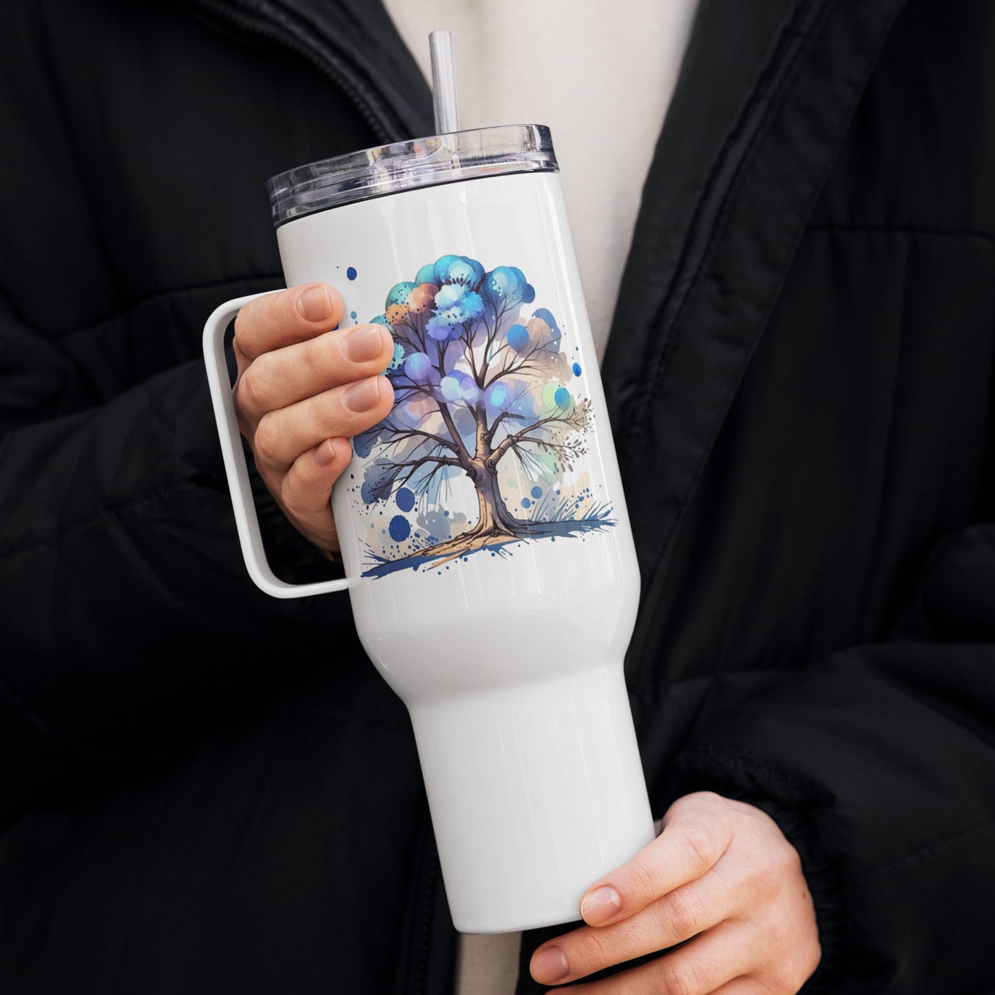 Tree Watercolor Art Travel Mug With Handle (25 oz and 40 oz) - Travel Mug - Discovery Co.