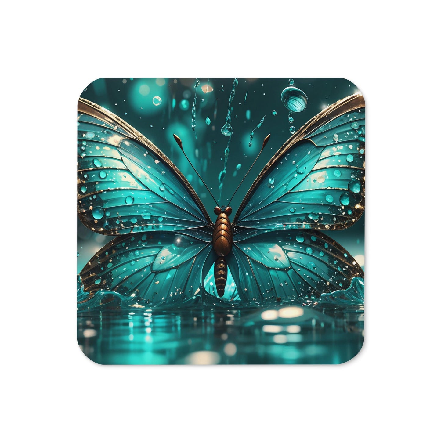 Turquoise Butterfly Cork - back Coaster - Coasters - Discovery Co.