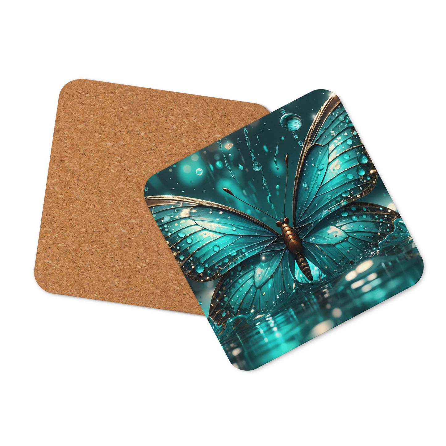 Turquoise Butterfly Cork - back Coaster - Coasters - Discovery Co.