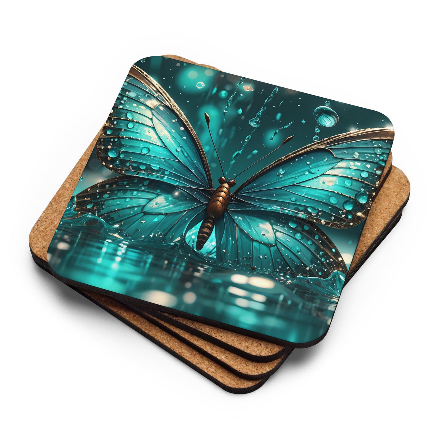 Turquoise Butterfly Cork - back Coaster - Coasters - Discovery Co.