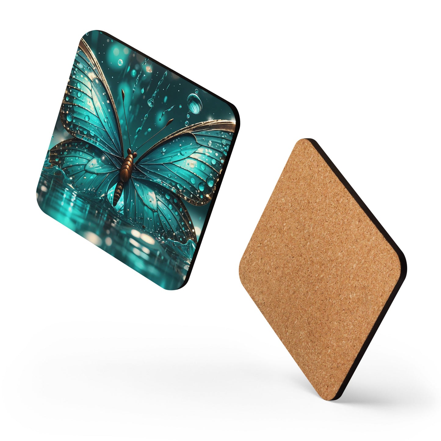 Turquoise Butterfly Cork - back Coaster - Coasters - Discovery Co.