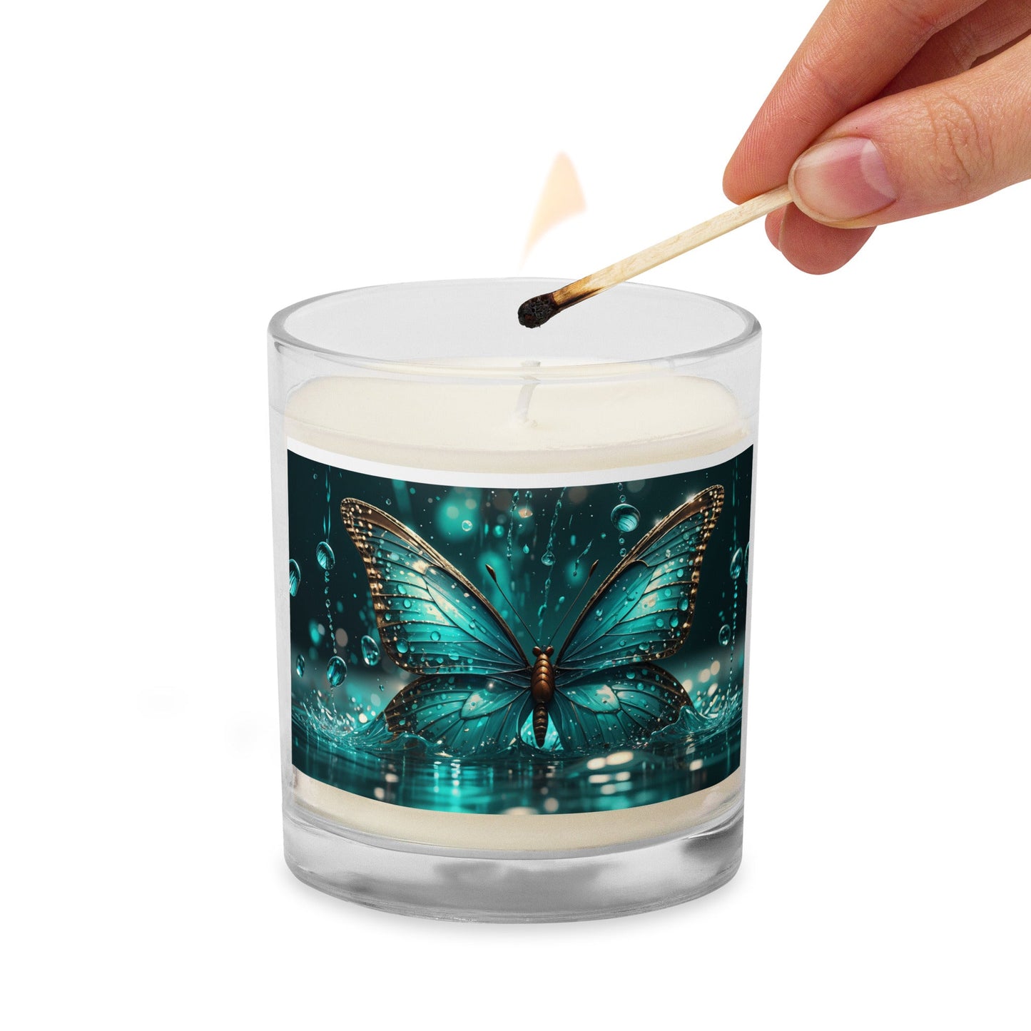 Turquoise Butterfly Glass Jar Soy Wax Candle - Candles - Discovery Co.