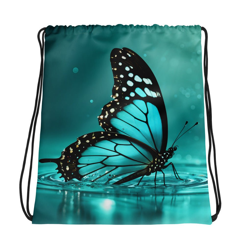 Turquoise Butterfly II Drawstring Bag - Drawstring Bag - Discovery Co.