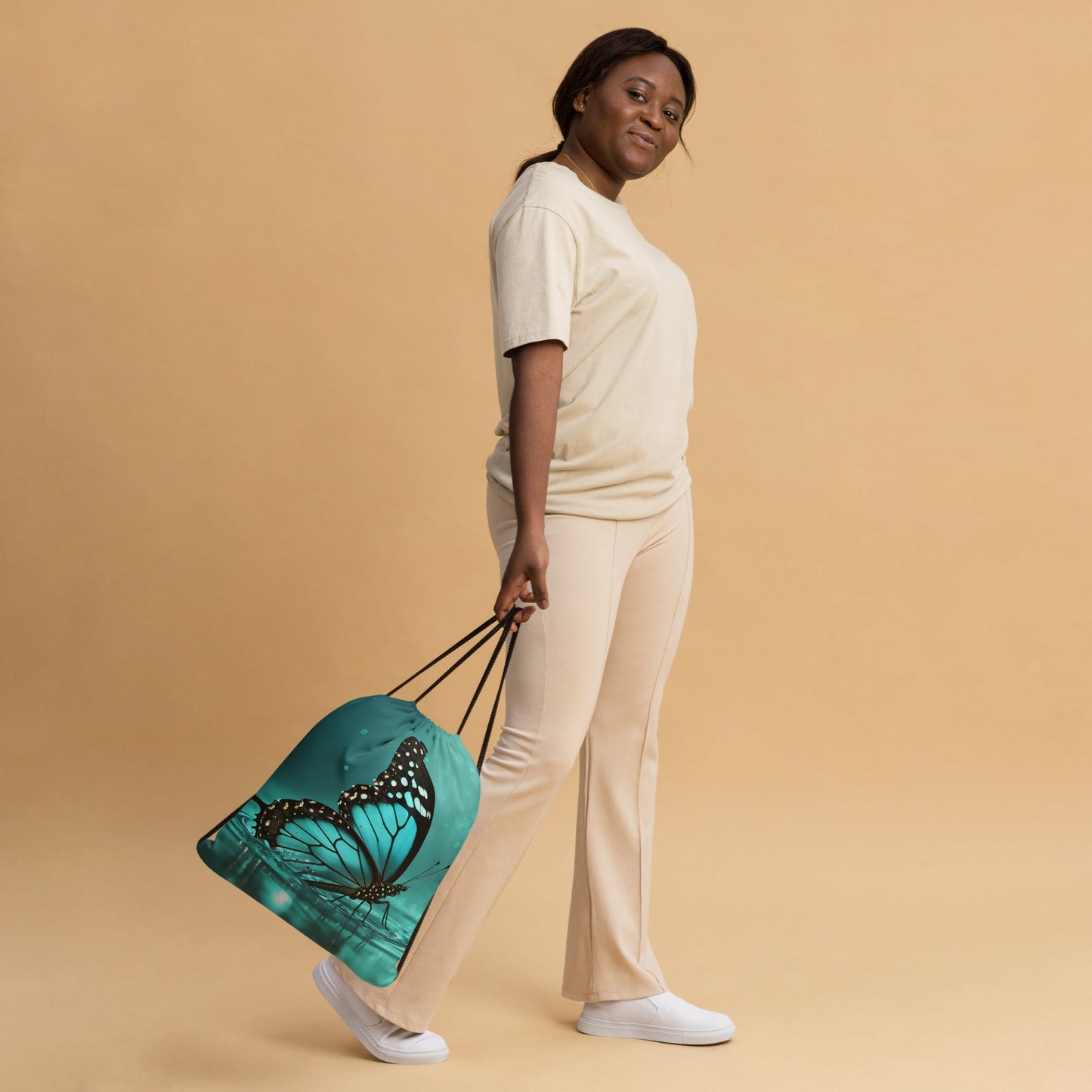 Turquoise Butterfly II Drawstring Bag - Drawstring Bag - Discovery Co.
