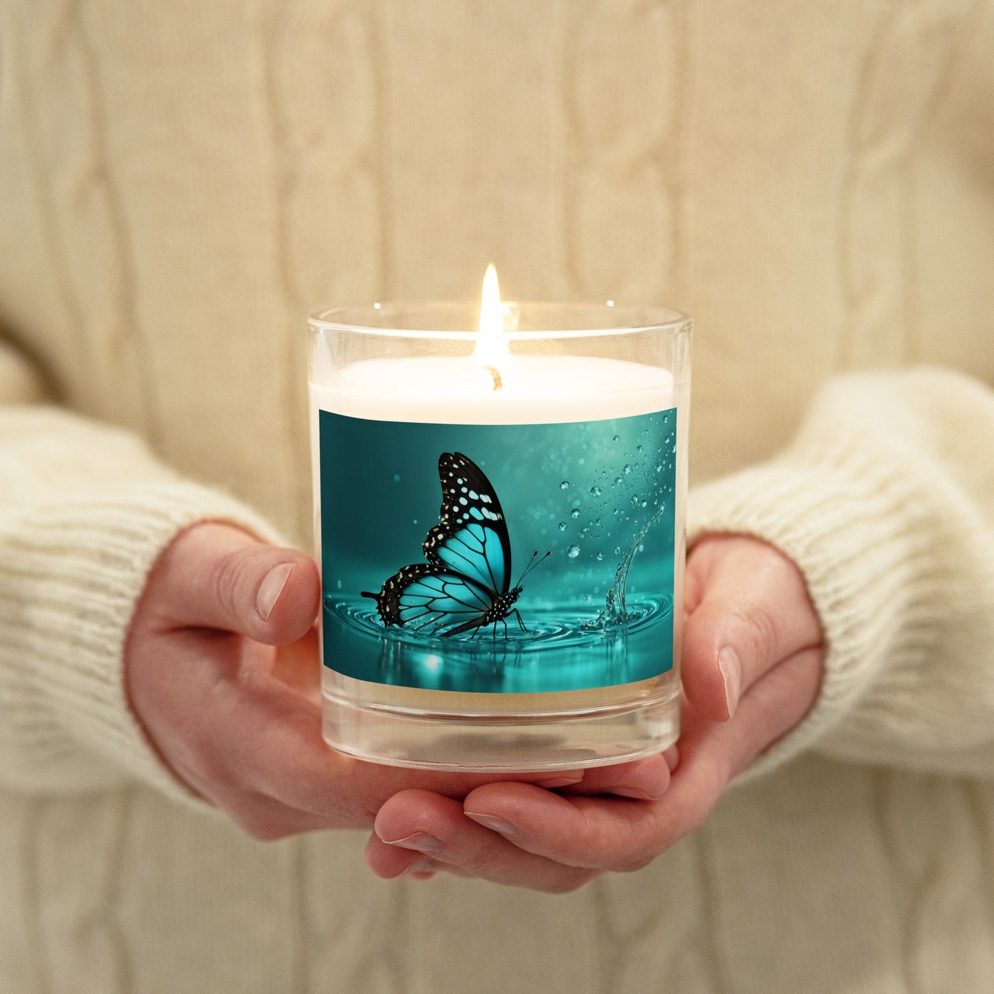 Turquoise Butterfly II Glass Jar Soy Wax Candle - Candles - Discovery Co.