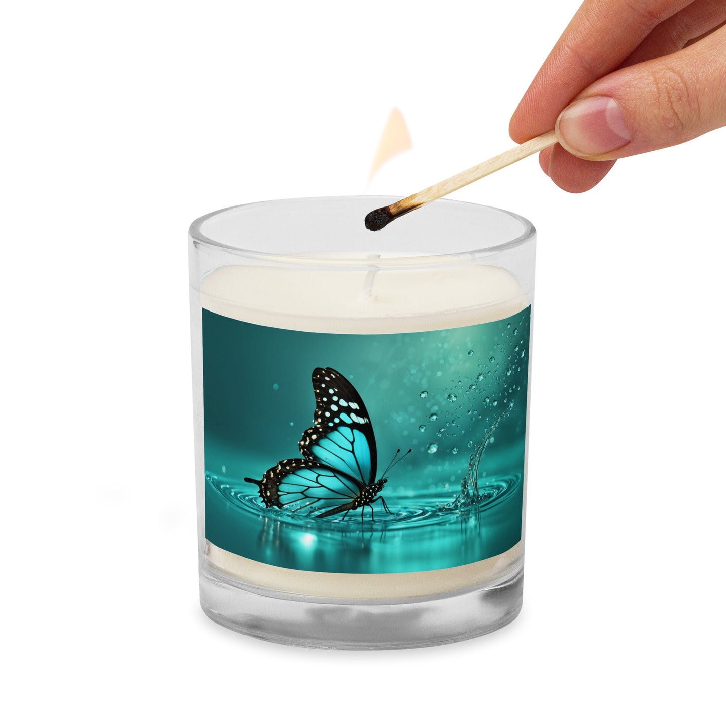 Turquoise Butterfly II Glass Jar Soy Wax Candle - Candles - Discovery Co.