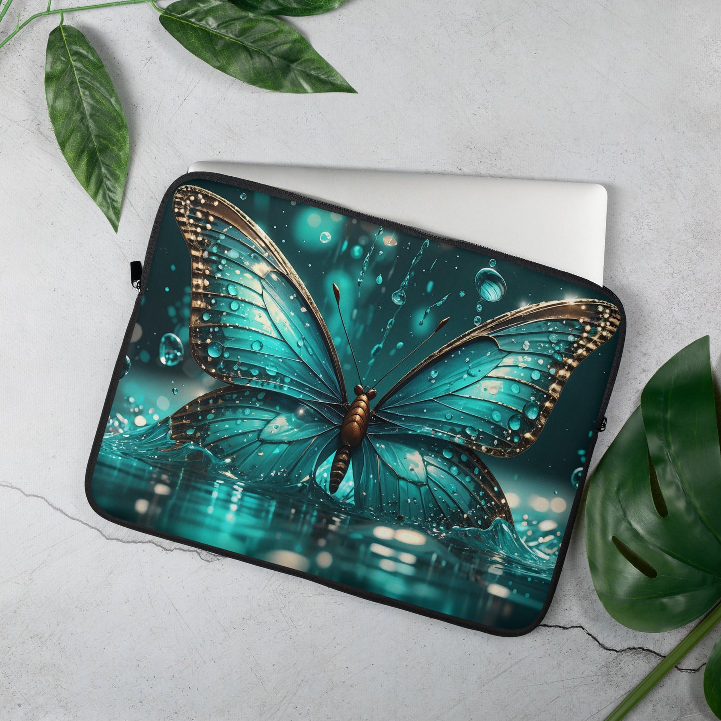 Turquoise Butterfly Laptop Sleeve - Laptop Cases - Discovery Co.