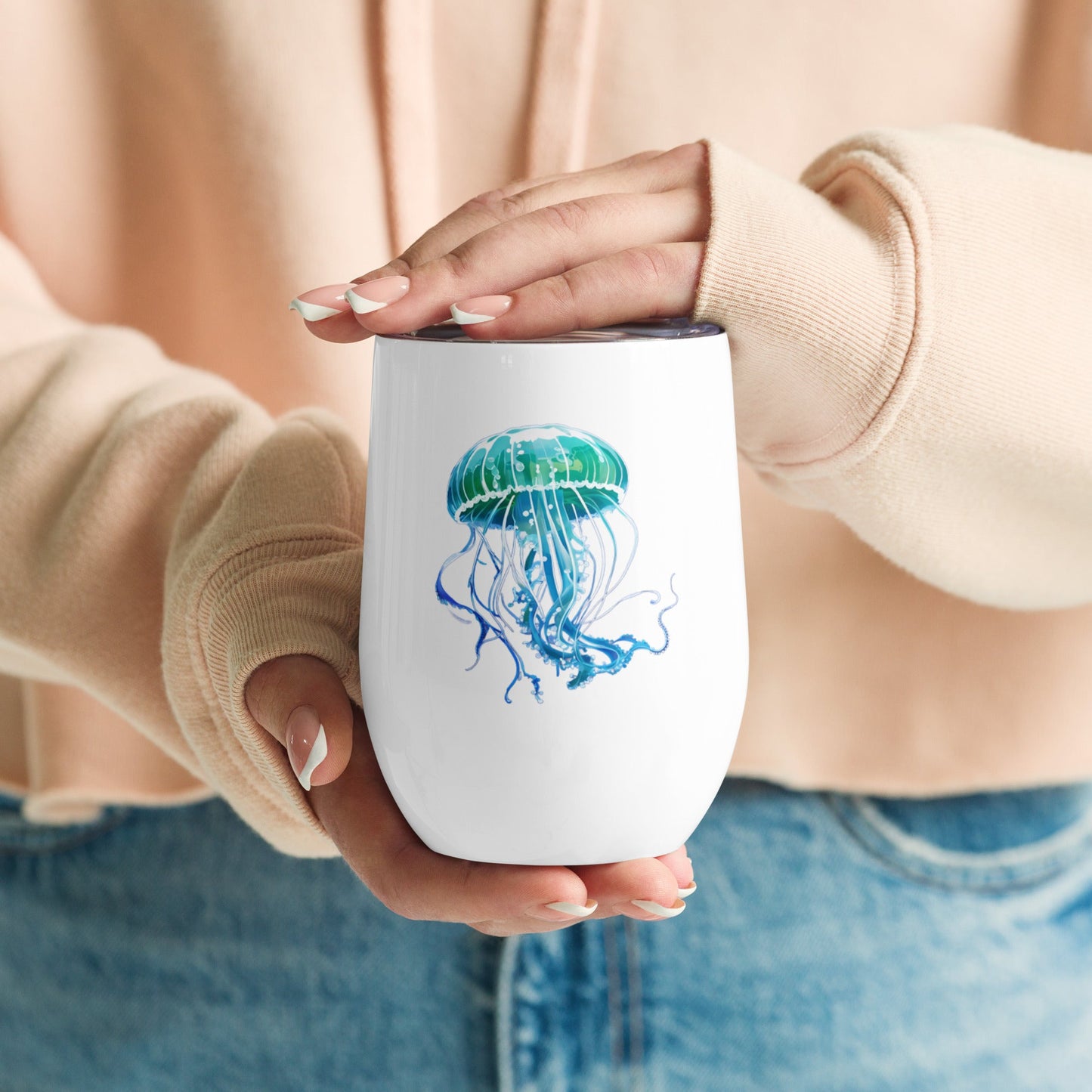 Turquoise Jellyfish Stainless Steel Wine Tumbler - Tumblers - Discovery Co.