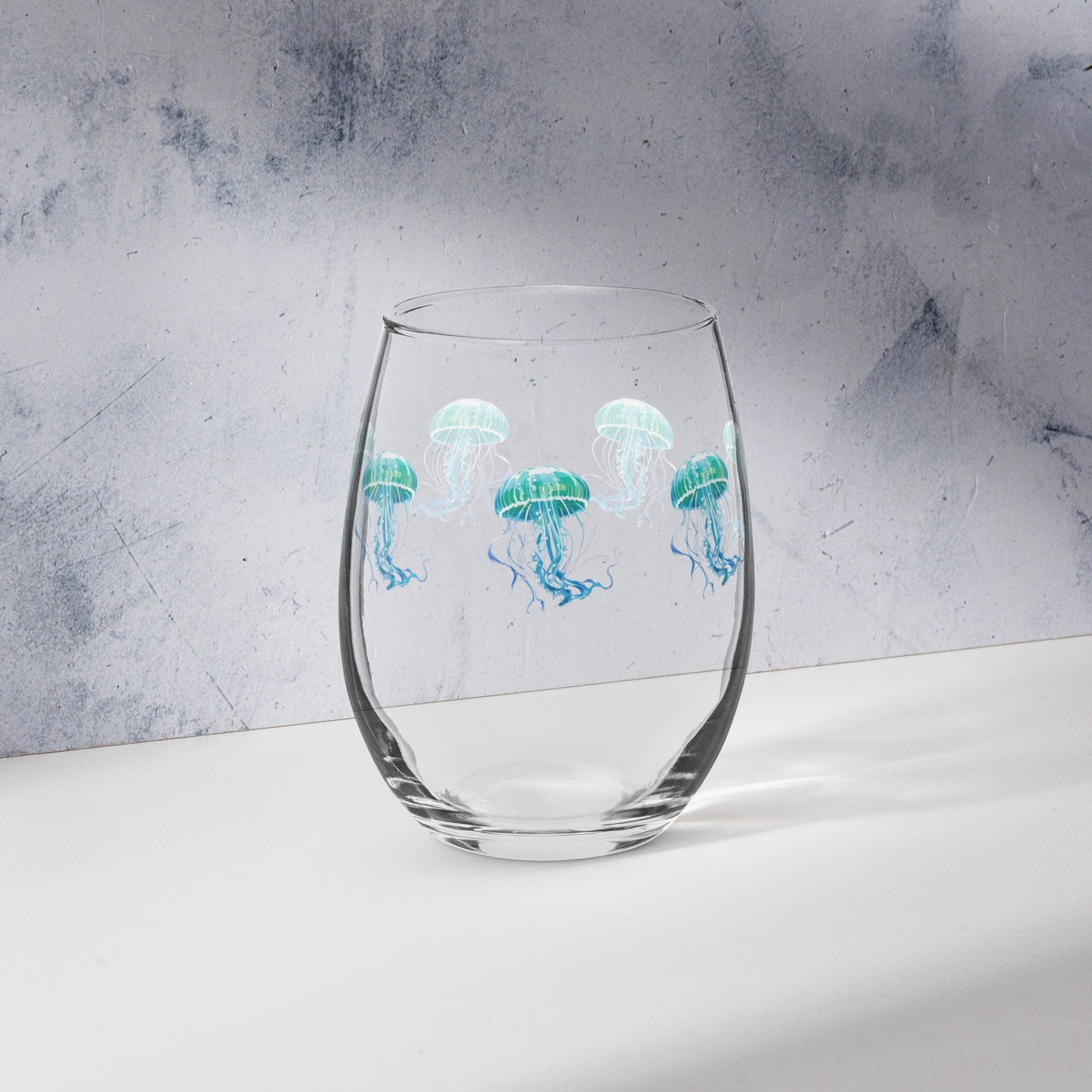 Turquoise Jellyfish Stemless Wine Glass - Stemless Wine Glass - Discovery Co.