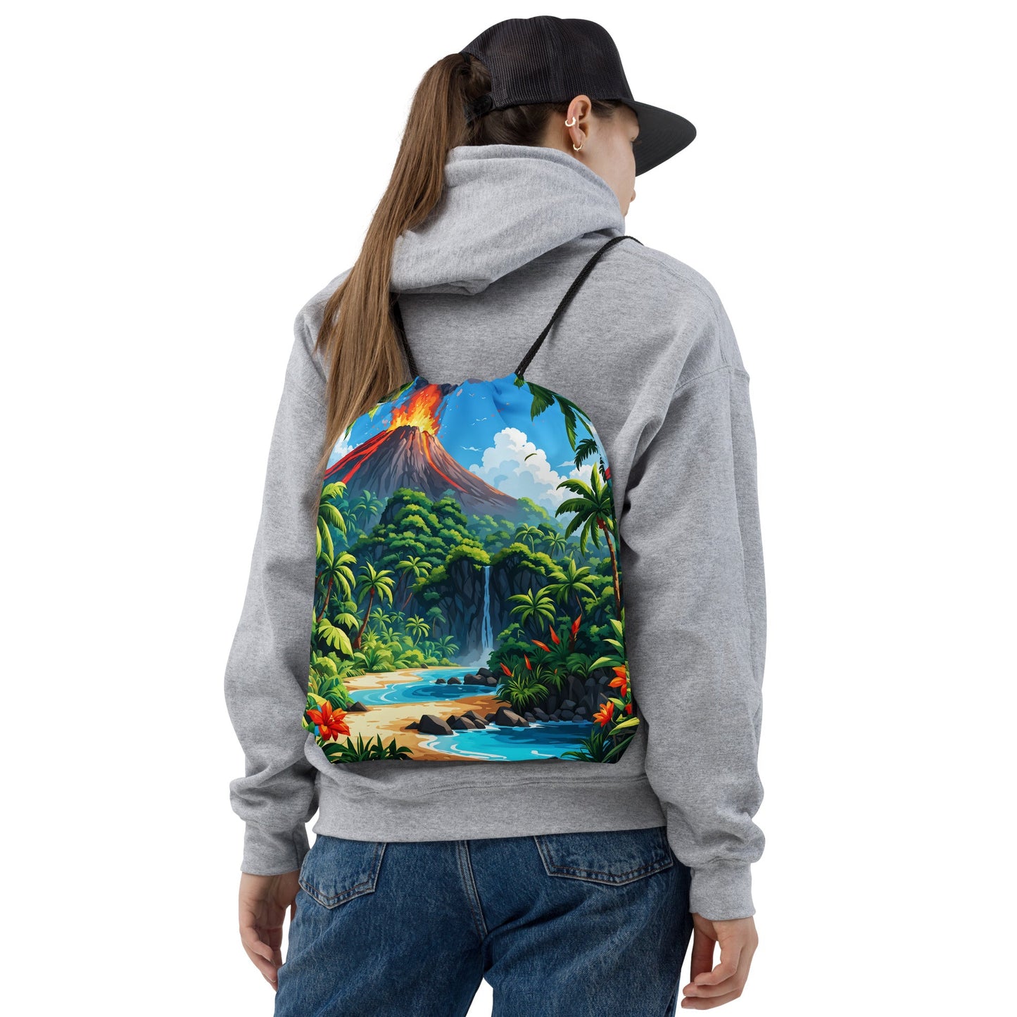 Volcano And Waterfall Drawstring Bag - Drawstring Bag - Discovery Co.