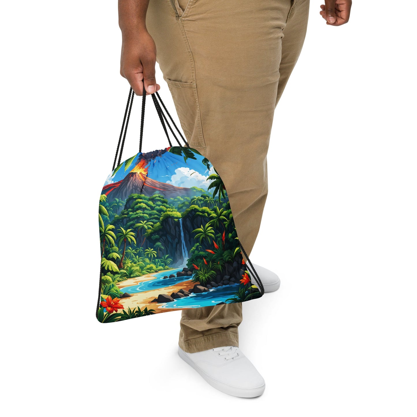 Volcano And Waterfall Drawstring Bag - Drawstring Bag - Discovery Co.