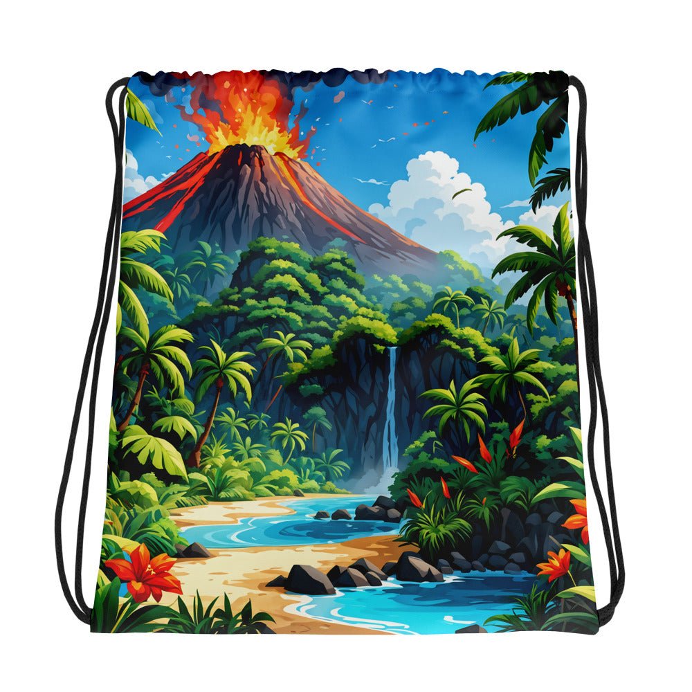 Volcano And Waterfall Drawstring Bag - Drawstring Bag - Discovery Co.