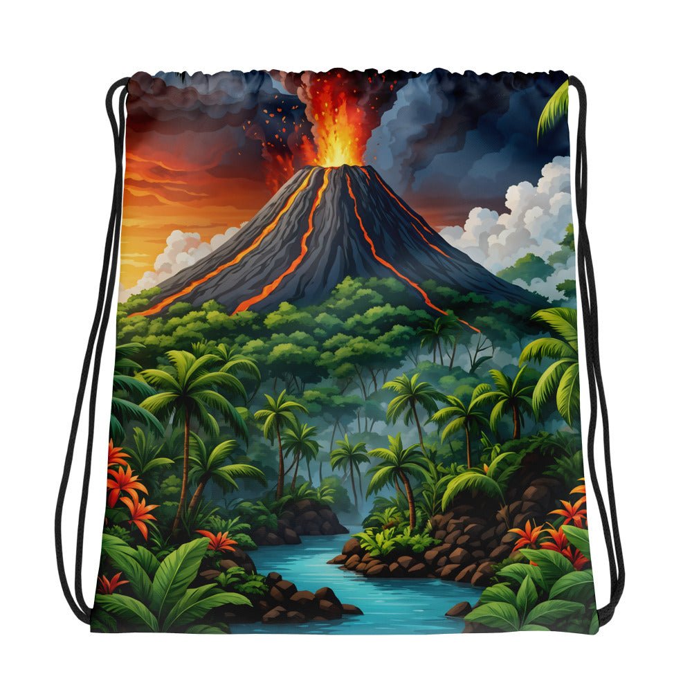 Volcano In The Jungle Drawstring Bag - Drawstring Bag - Discovery Co.