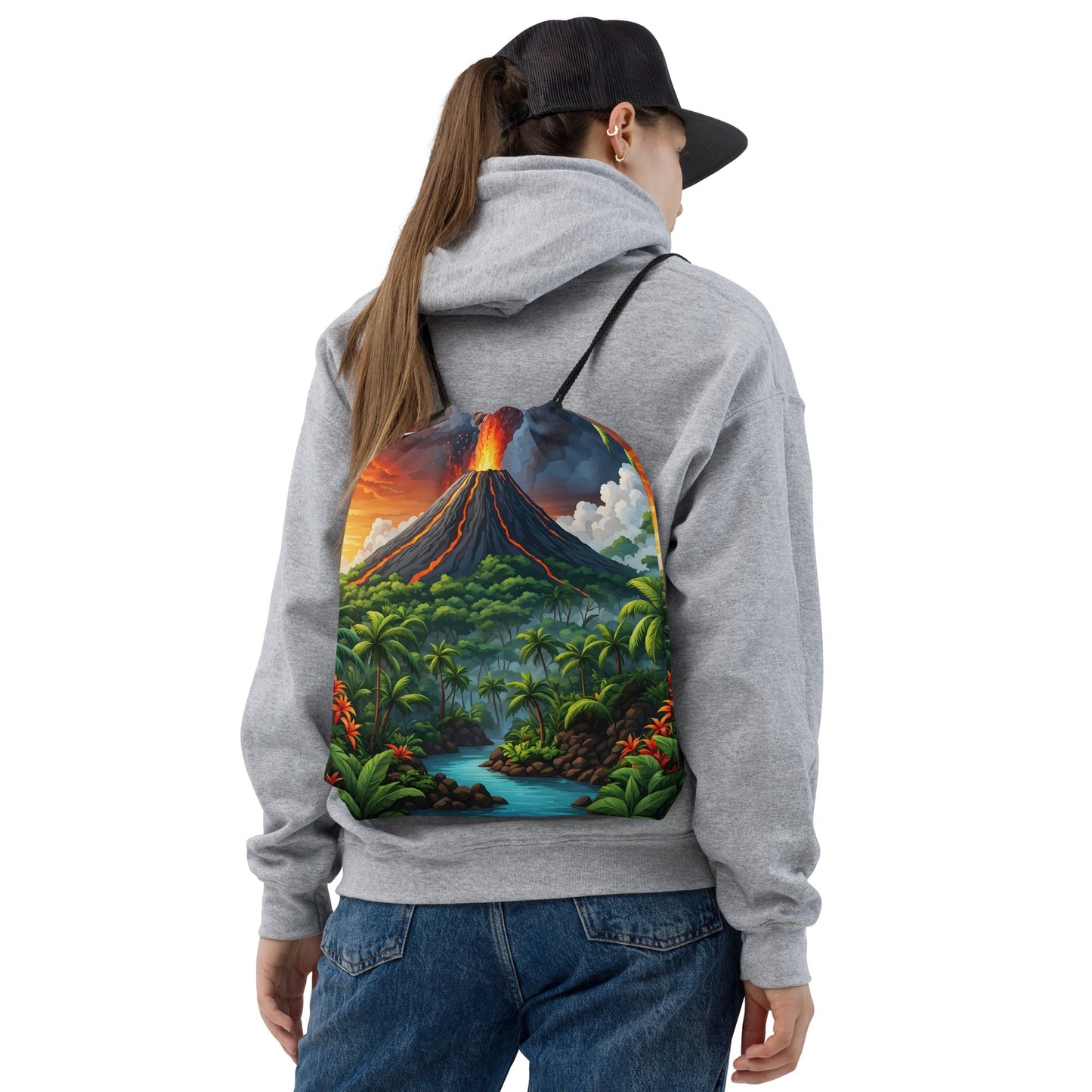Volcano In The Jungle Drawstring Bag - Drawstring Bag - Discovery Co.