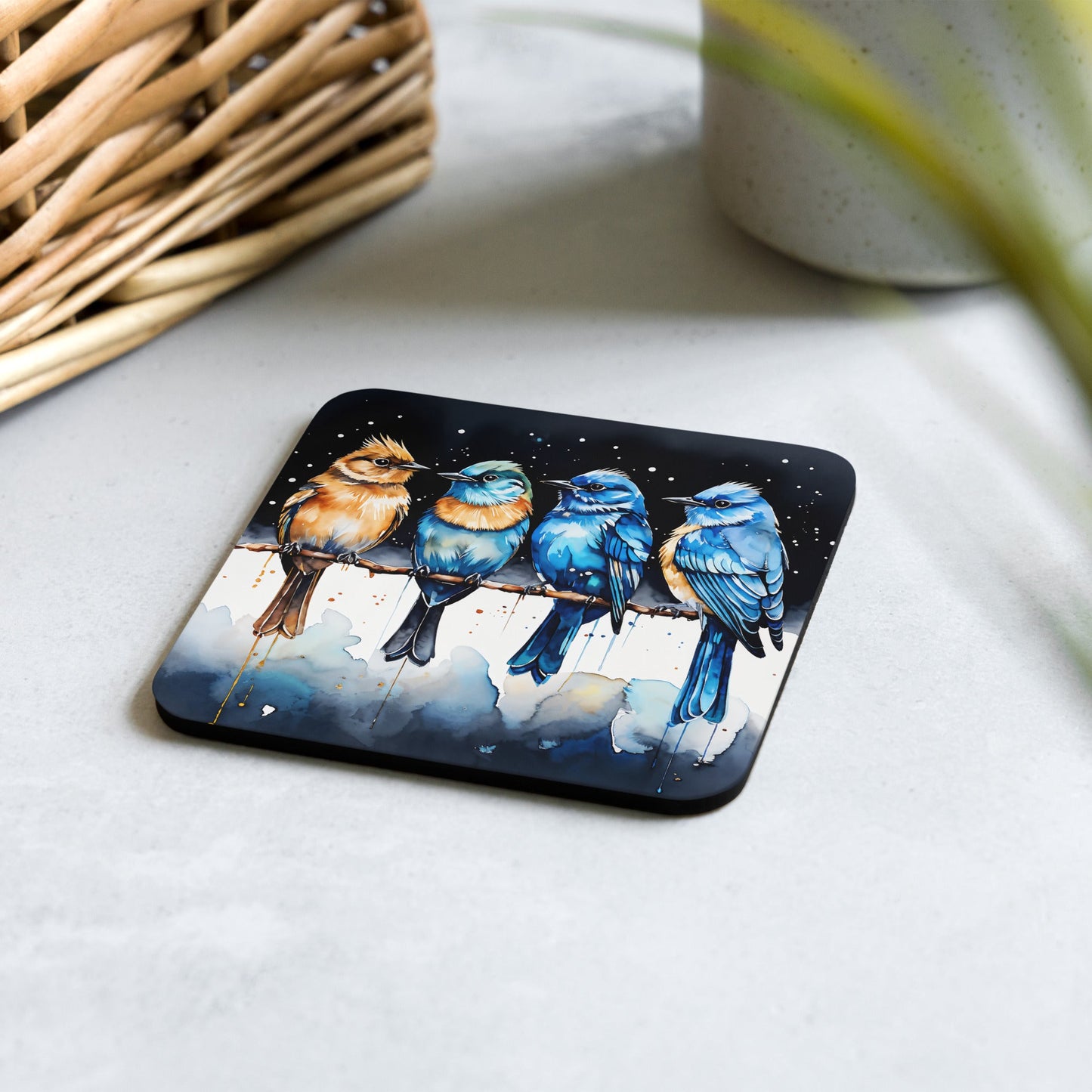 Watercolor Birds Cork - back Coaster - Coasters - Discovery Co.