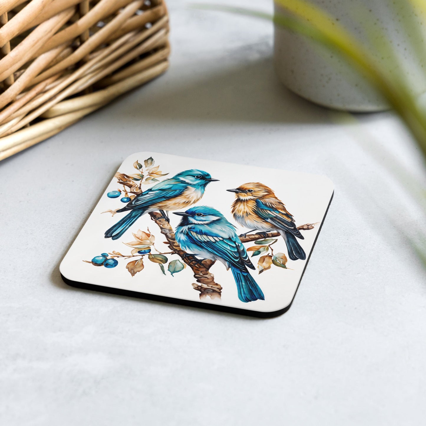 Watercolor Birds On A Branch Cork - back Coaster - Coasters - Discovery Co.