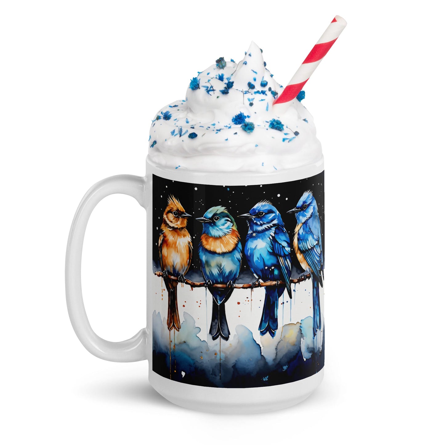 Watercolor Birds On A Branch White Glossy Mug (11 oz, 15 oz, 20 oz) - Mugs - Discovery Co.