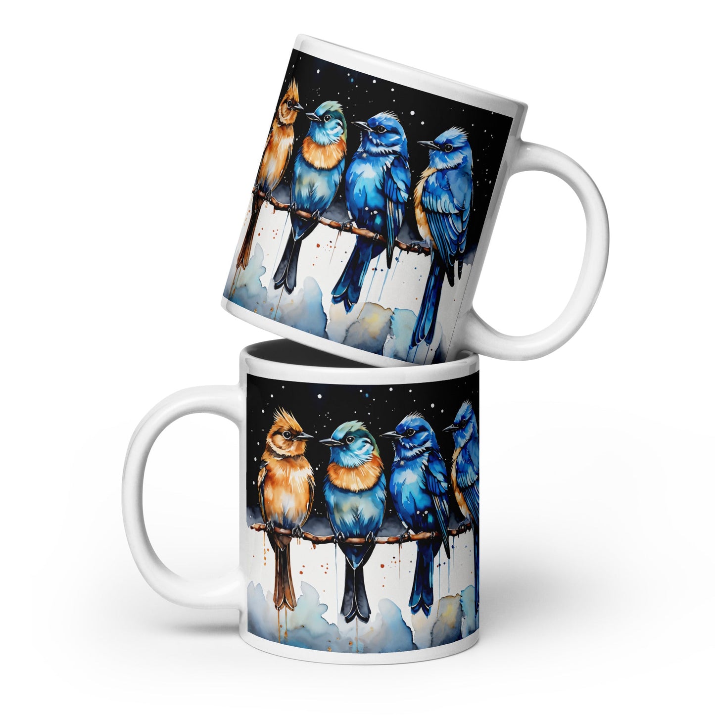 Watercolor Birds On A Branch White Glossy Mug (11 oz, 15 oz, 20 oz) - Mugs - Discovery Co.