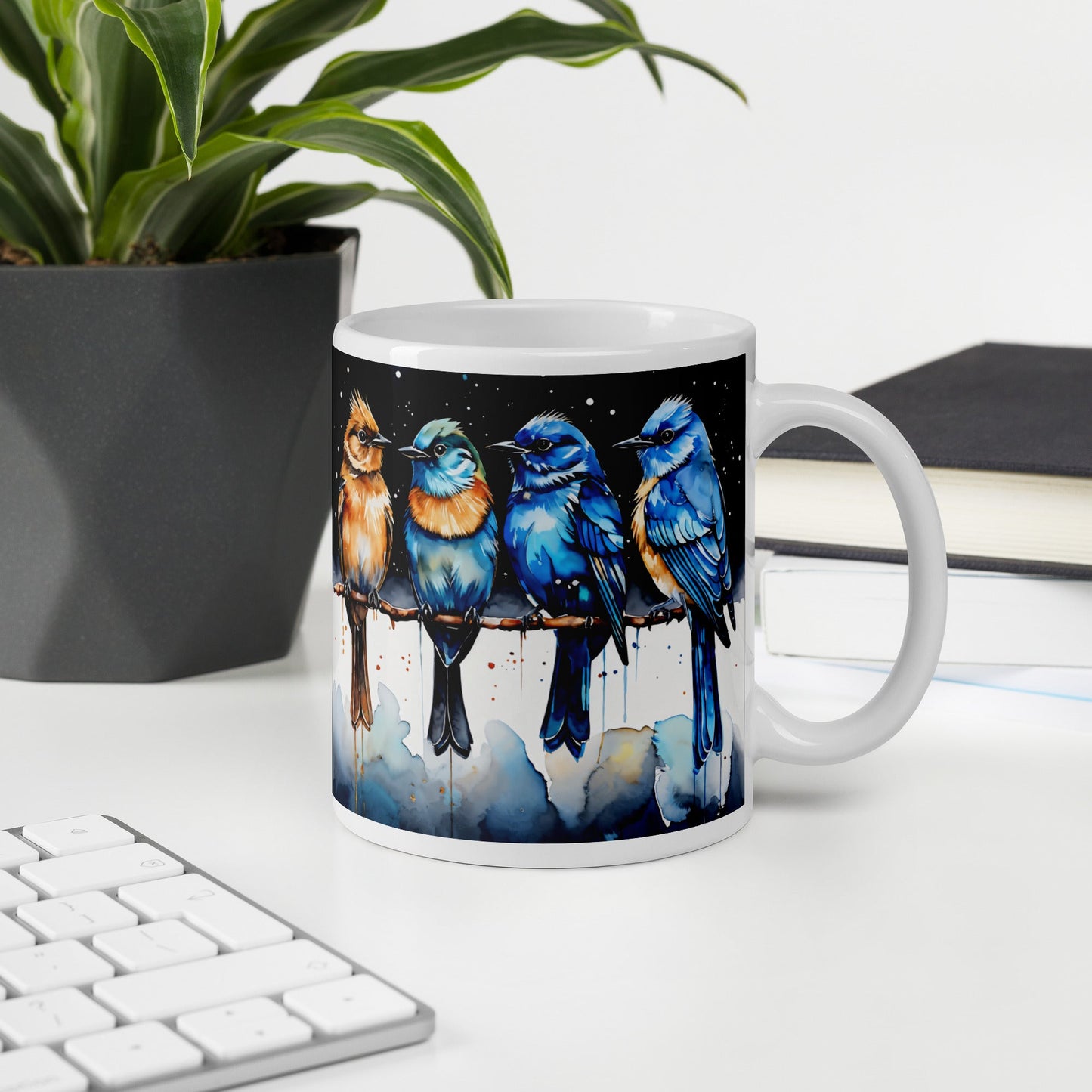 Watercolor Birds On A Branch White Glossy Mug (11 oz, 15 oz, 20 oz) - Mugs - Discovery Co.