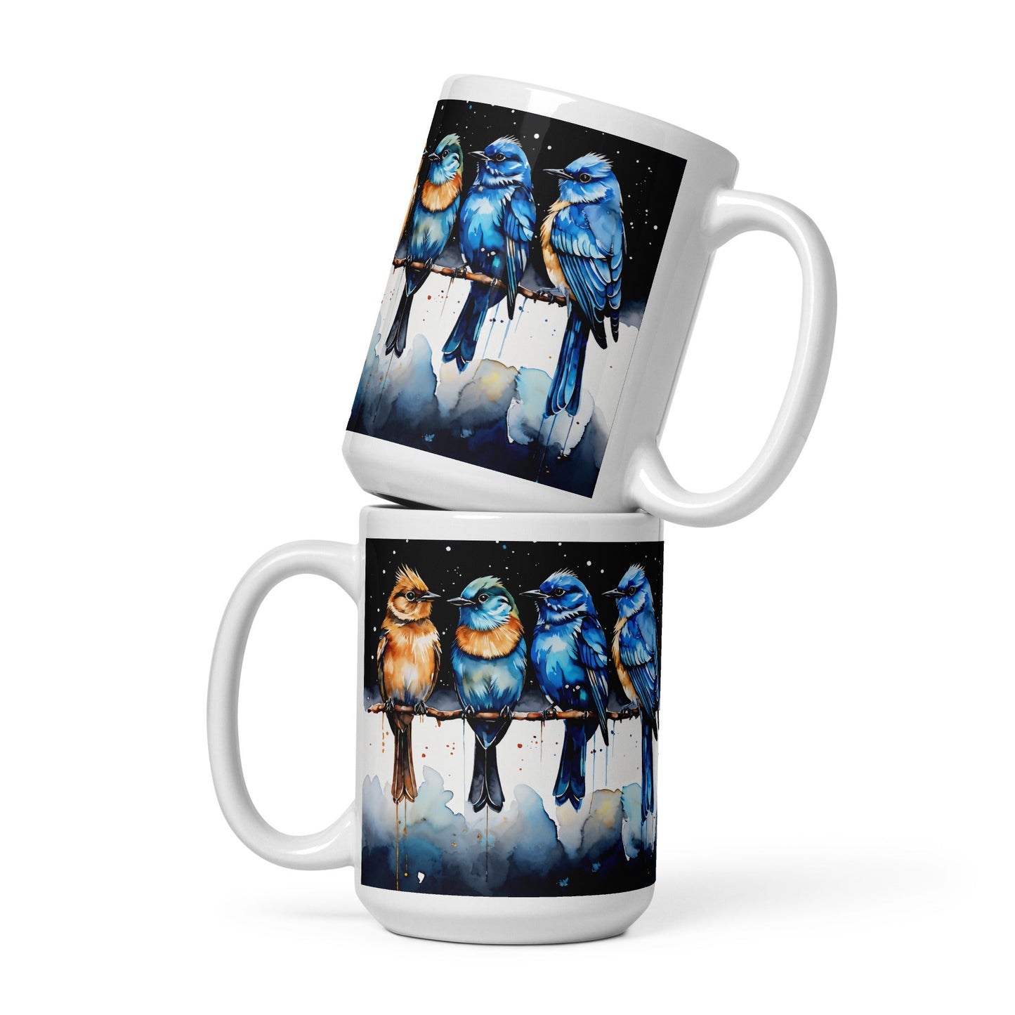 Watercolor Birds On A Branch White Glossy Mug (11 oz, 15 oz, 20 oz) - Mugs - Discovery Co.