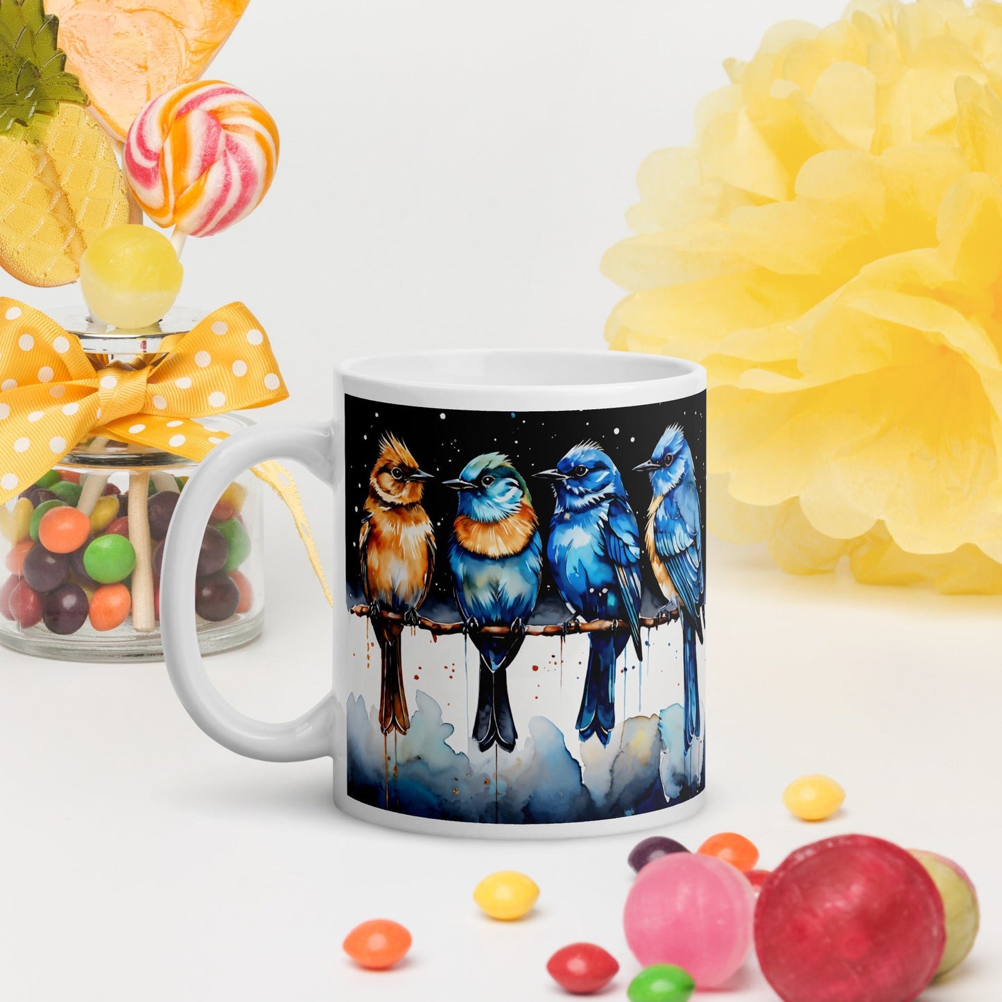 Watercolor Birds On A Branch White Glossy Mug (11 oz, 15 oz, 20 oz) - Mugs - Discovery Co.