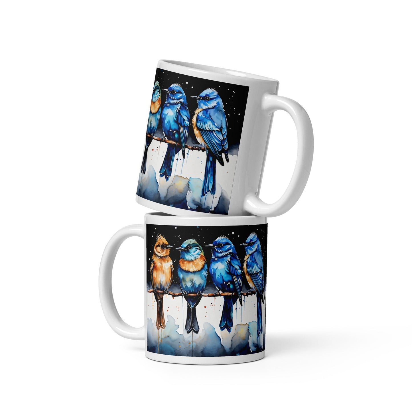 Watercolor Birds On A Branch White Glossy Mug (11 oz, 15 oz, 20 oz) - Mugs - Discovery Co.