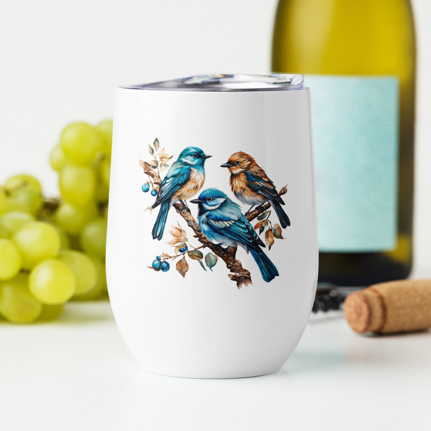 Watercolor Birds Stainless Steel Wine Tumbler - Steel Tumbler - Discovery Co.